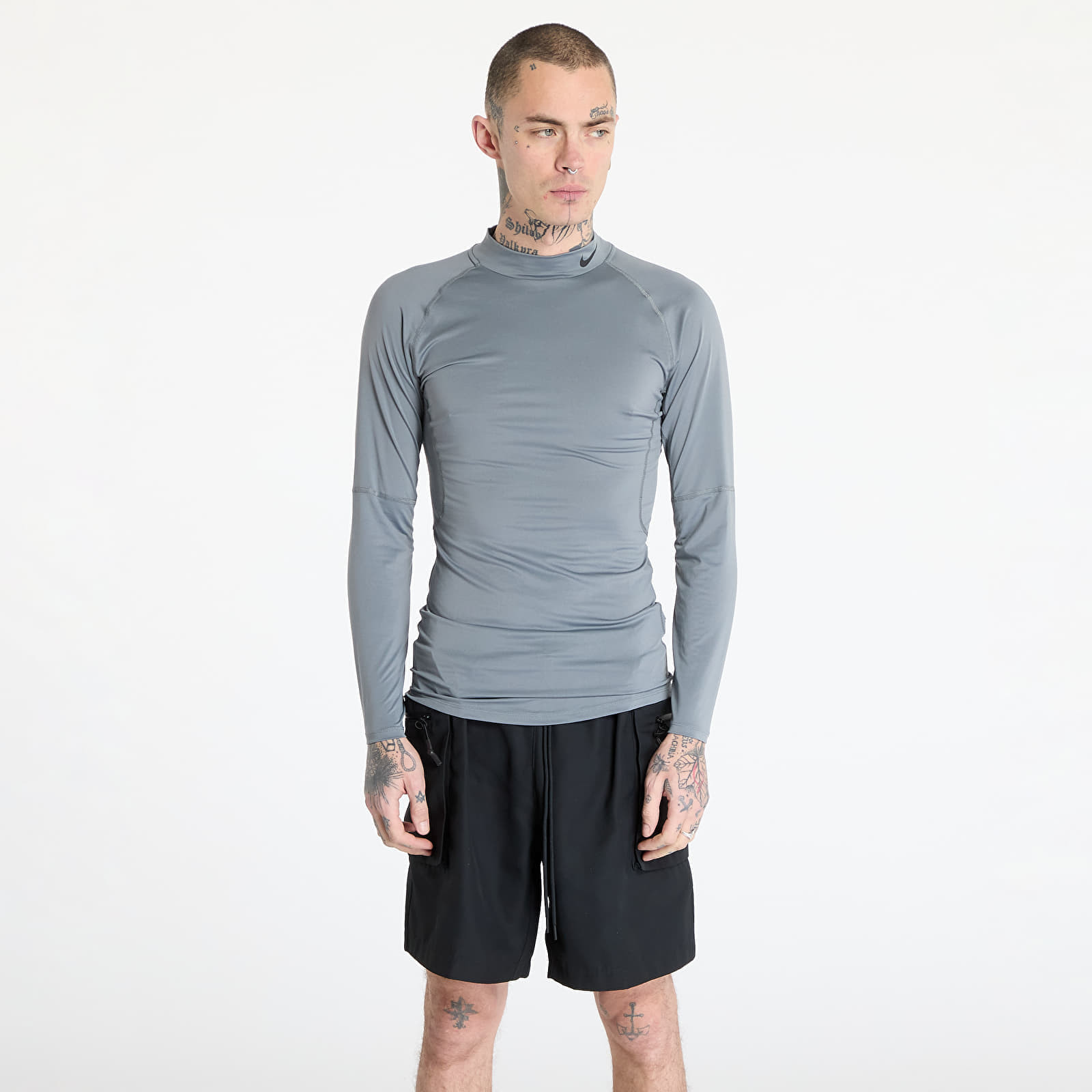 Tričko Nike Pro Men's Dri-FIT Fitness Mock-Neck Long-Sleeve Top Smoke Grey/ Black L