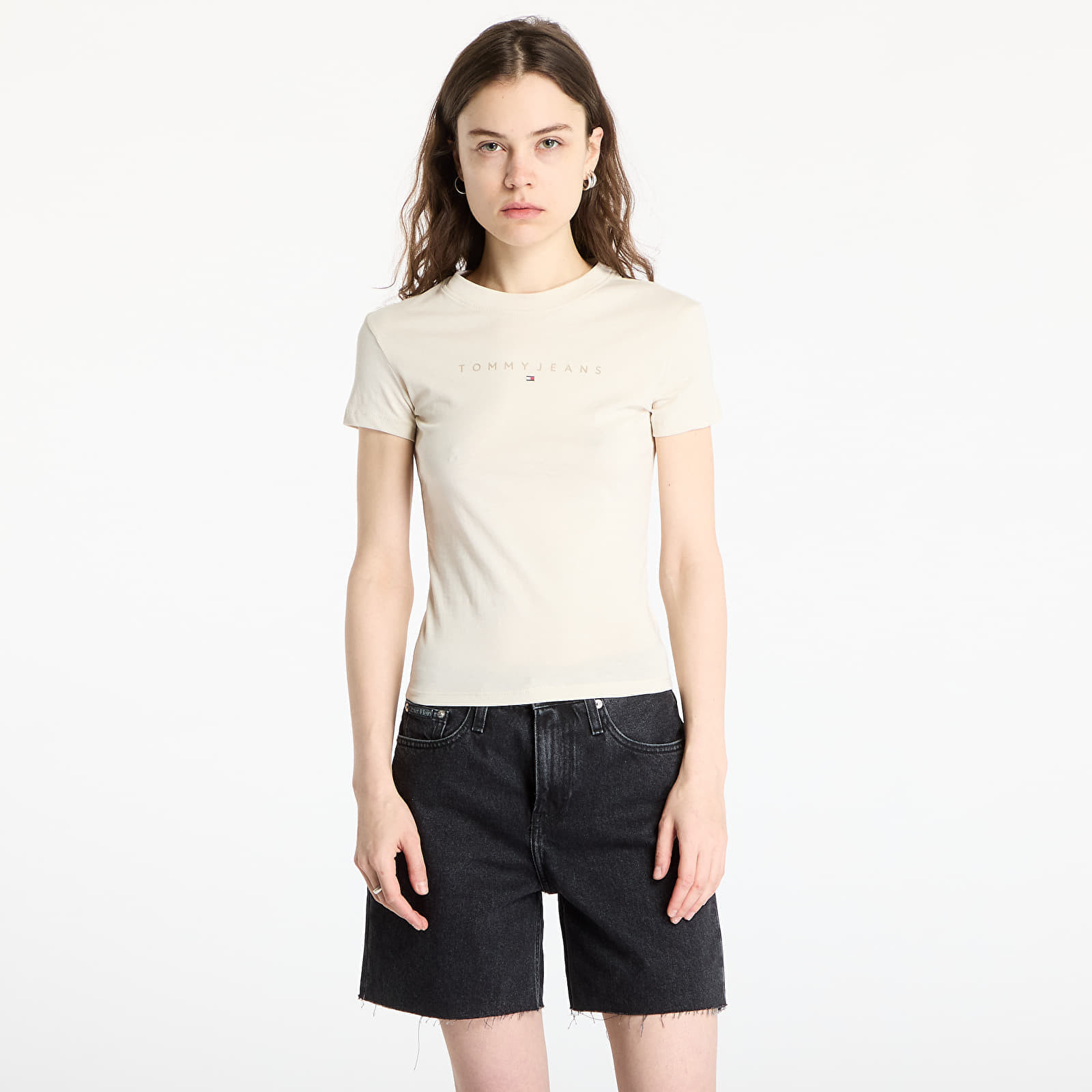 Tričko Tommy Jeans Slim Tonal Linear Tee Beige S