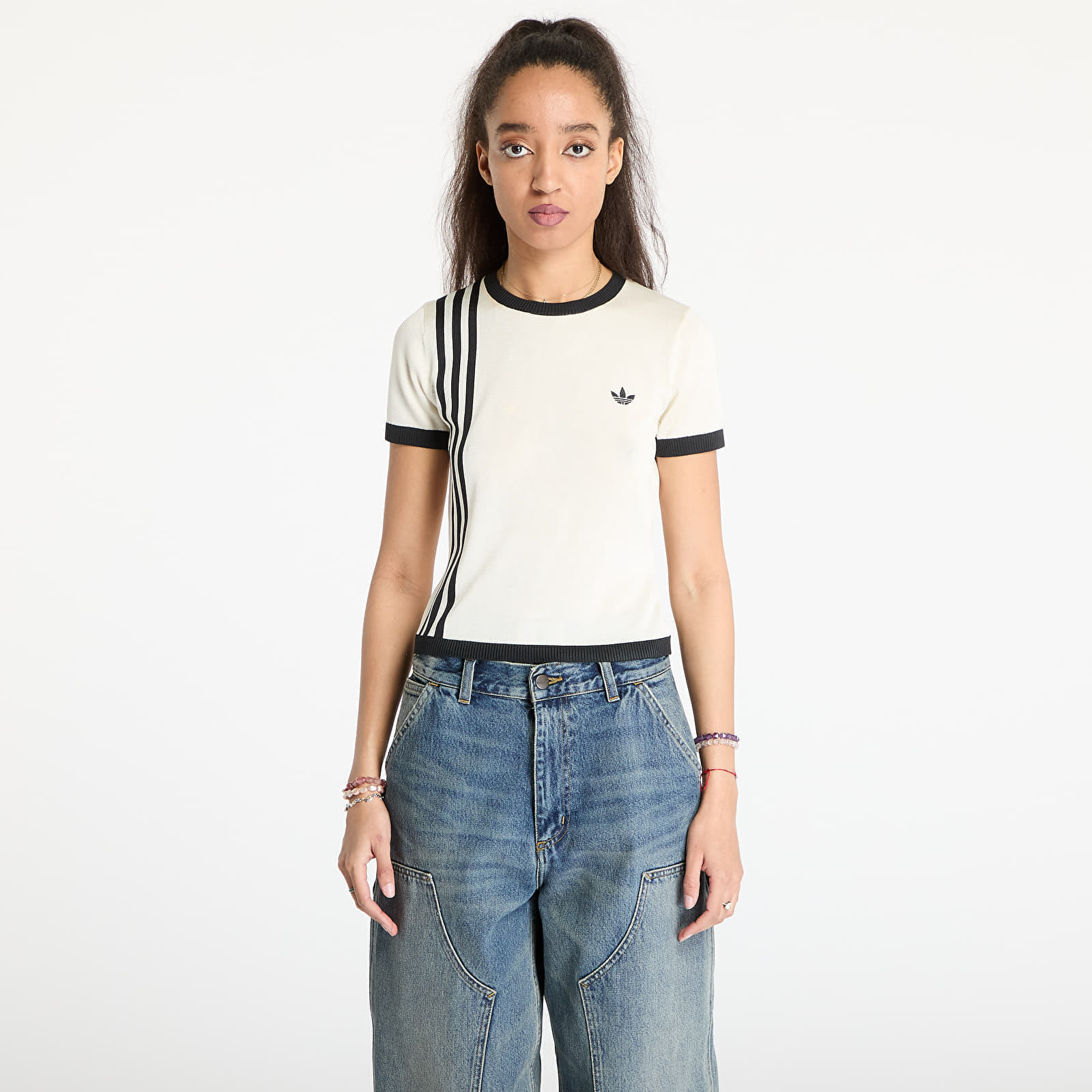 Tričko adidas Knitted 3 Stripe Short Tee Cream White S