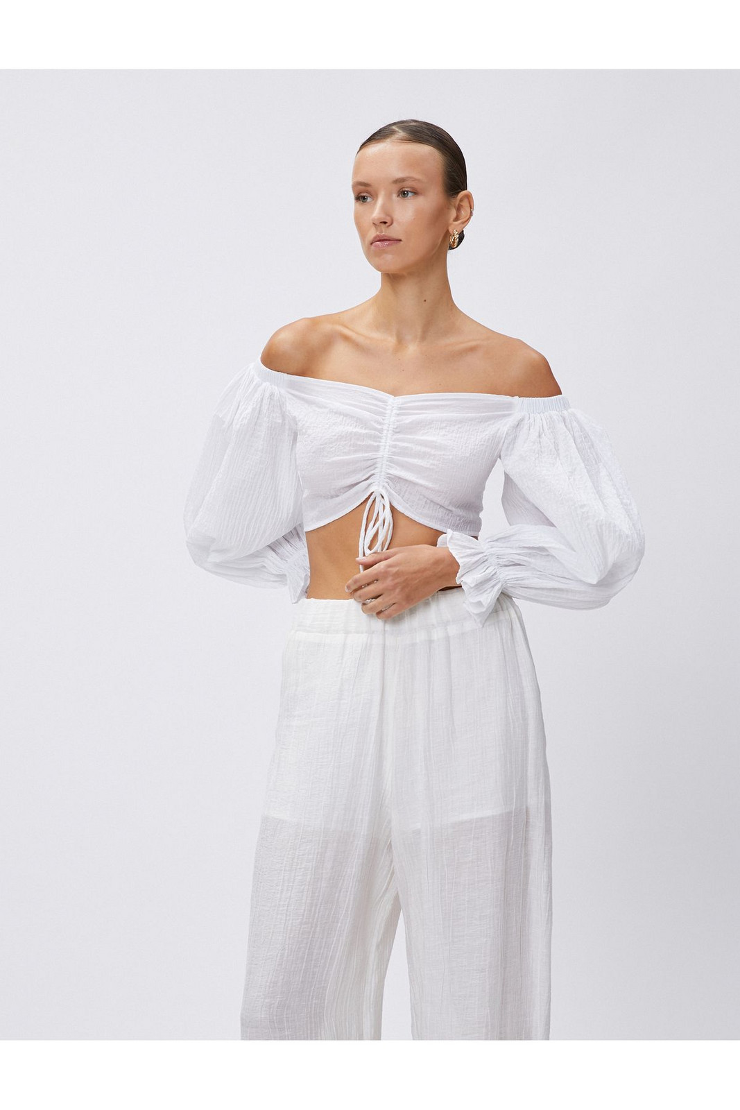 Koton Crop Off Shoulder Blouse Balloon Sleeve