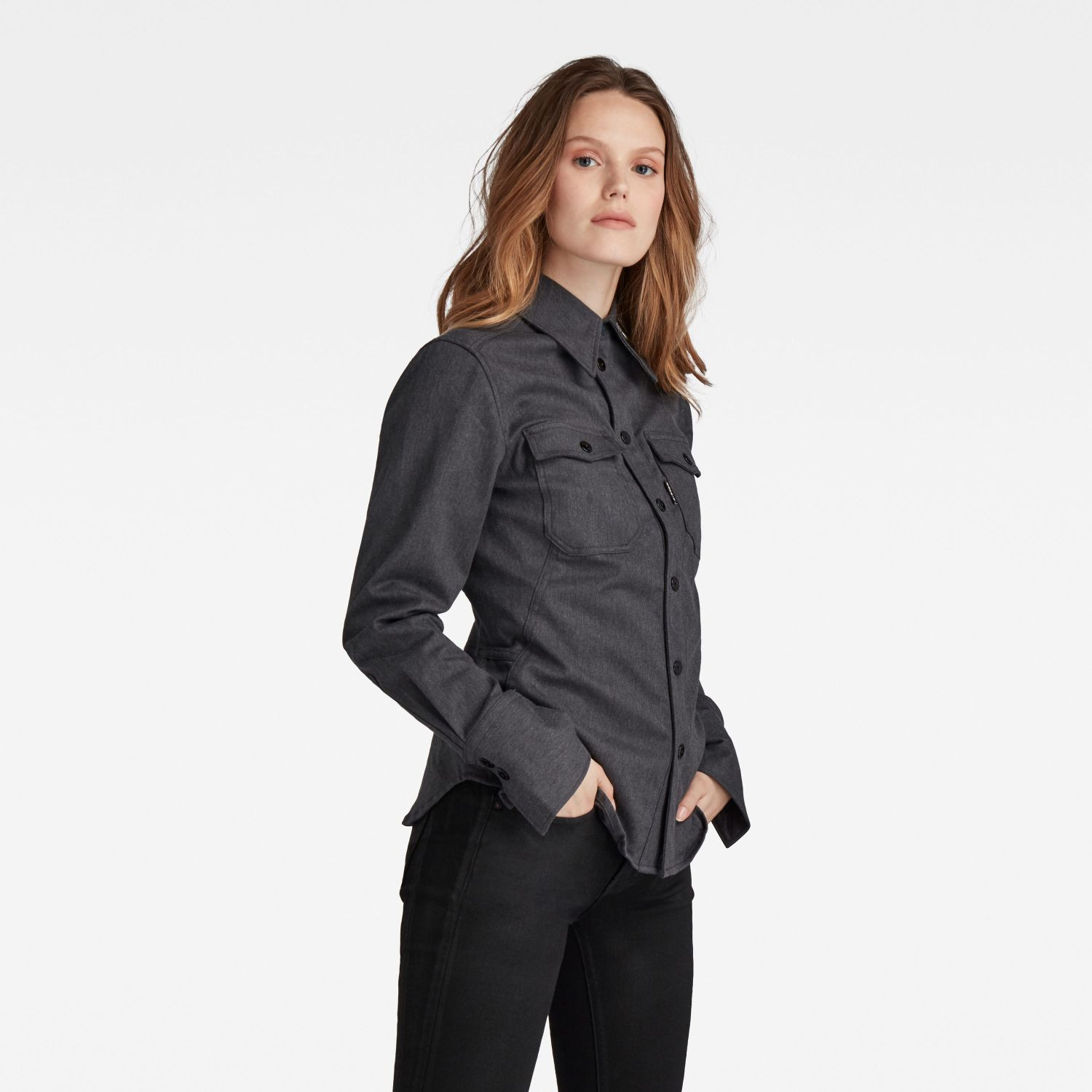 G-STAR Košeľa - Heather bracket stretch twill sivá