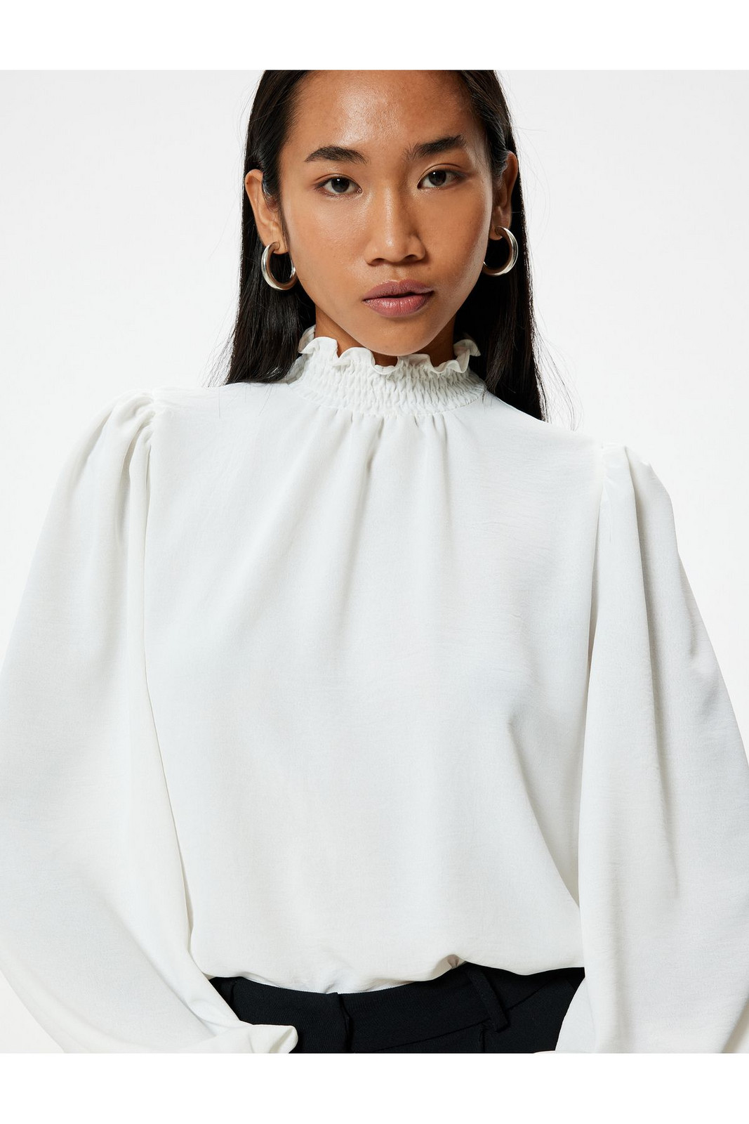 Koton Aerobin Fabric Ruffle Stand Collar Long Sleeve Blouse