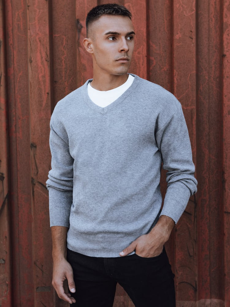 Sweter męski w serek jasnoszary Dstreet