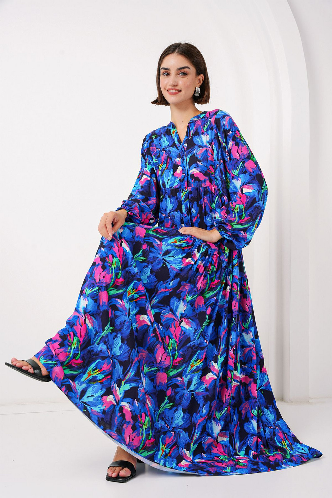 Bigdart 2423 Authentic Patterned Dress - A. Turquoise