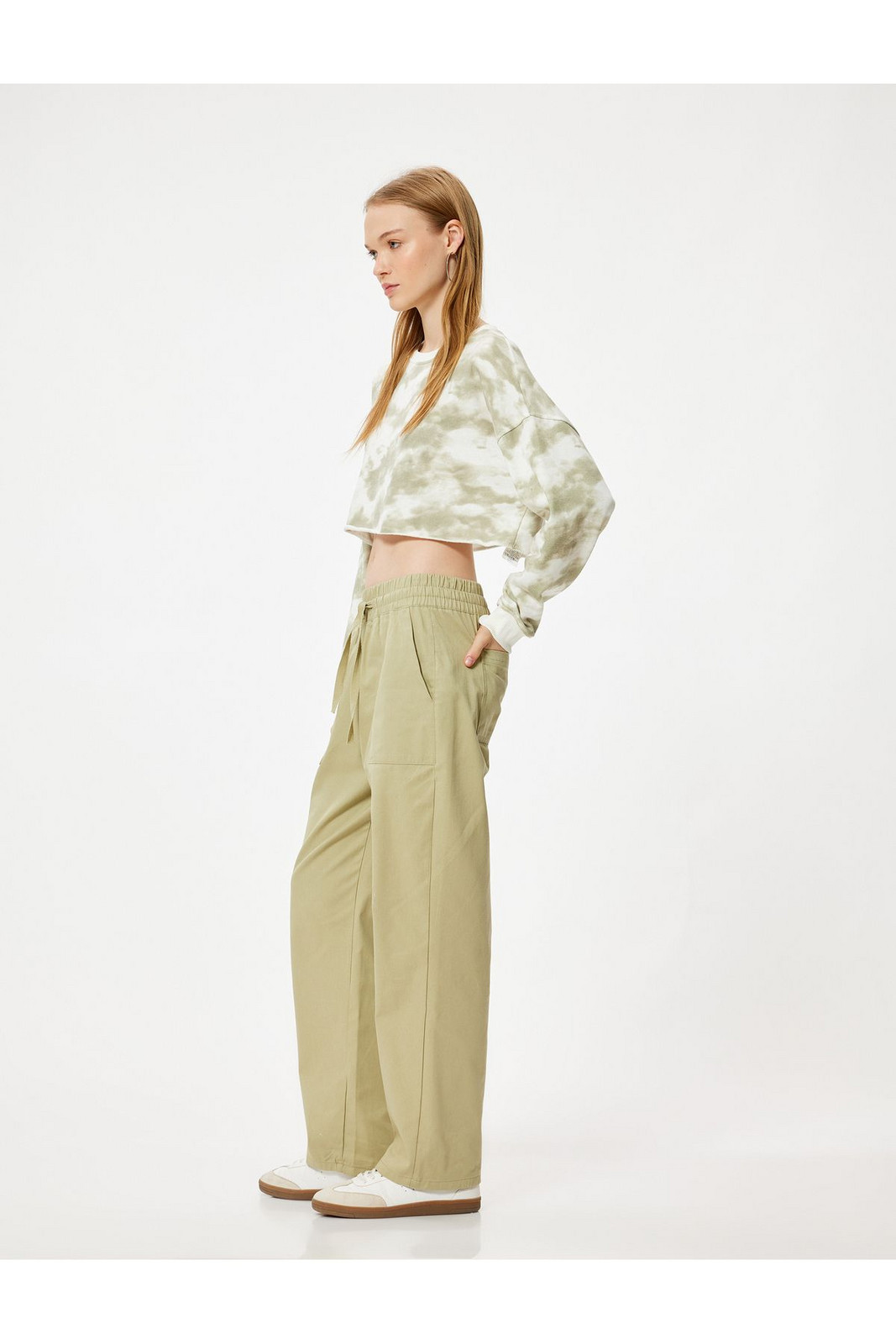 Koton Carrot Trousers with Lace Waist Pockets Comfortable Fit Cotton