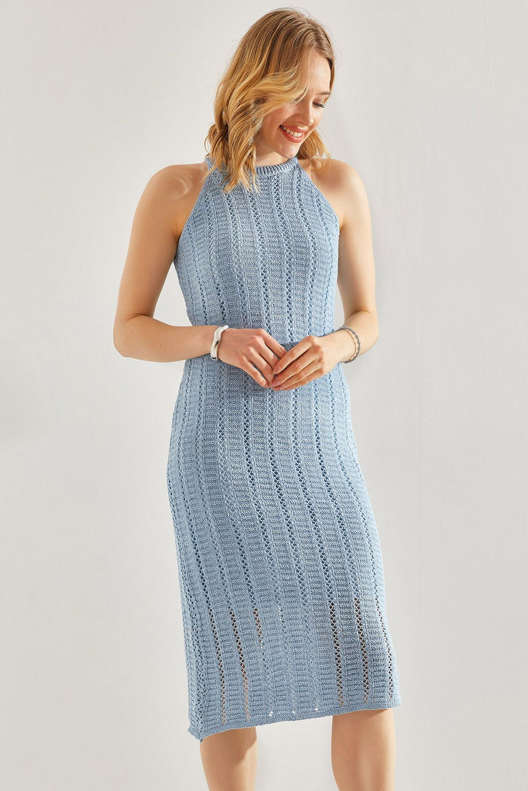 Bianco Lucci Women's Openwork Lined Knitwear Dress