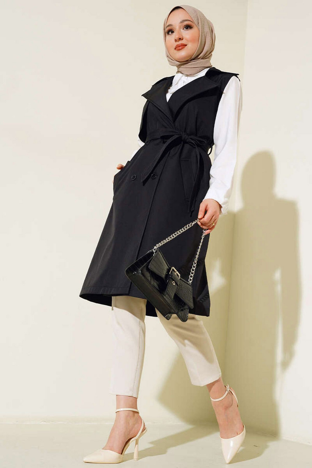 Bigdart 5911 Double Breasted Neck Trench Coat Vest - Black