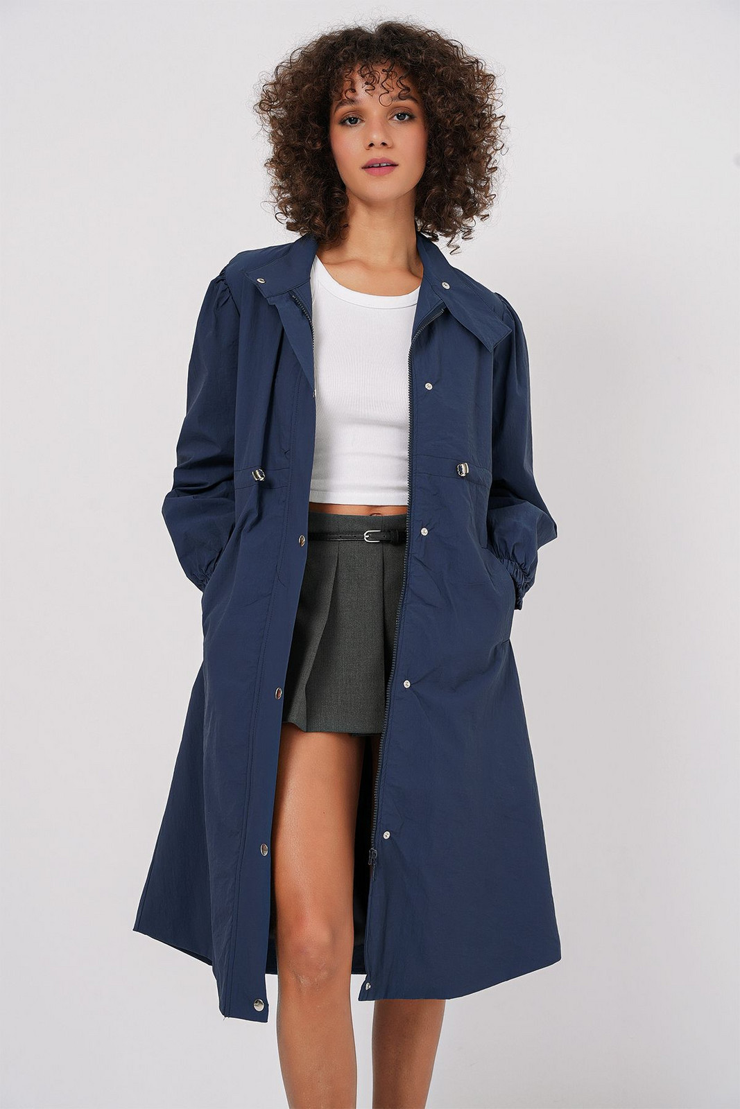 Bigdart 5939 Lined Long Trench Coat - Navy Blue