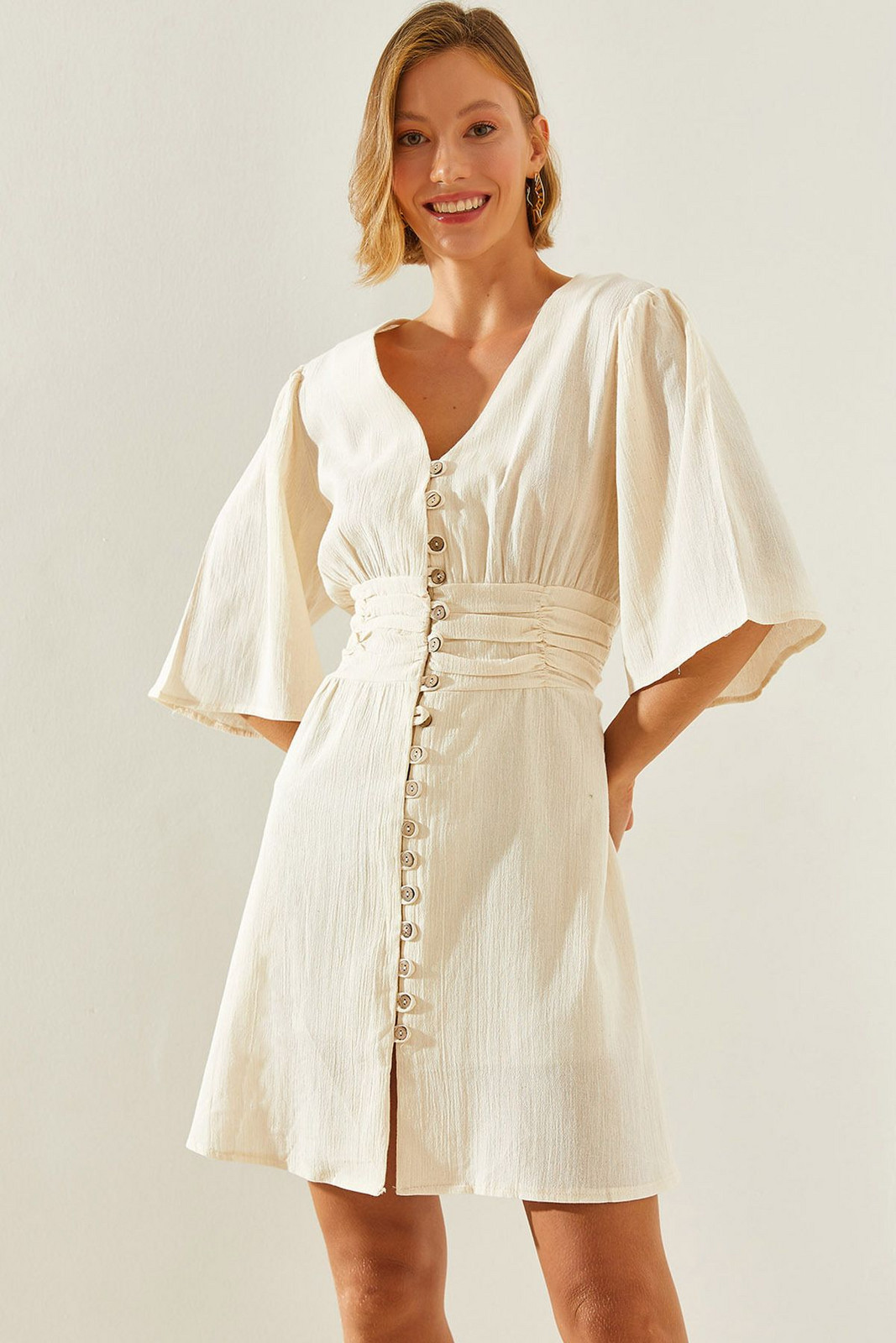 Bianco Lucci Women's Buttoned Front and Elastic Waist Dress