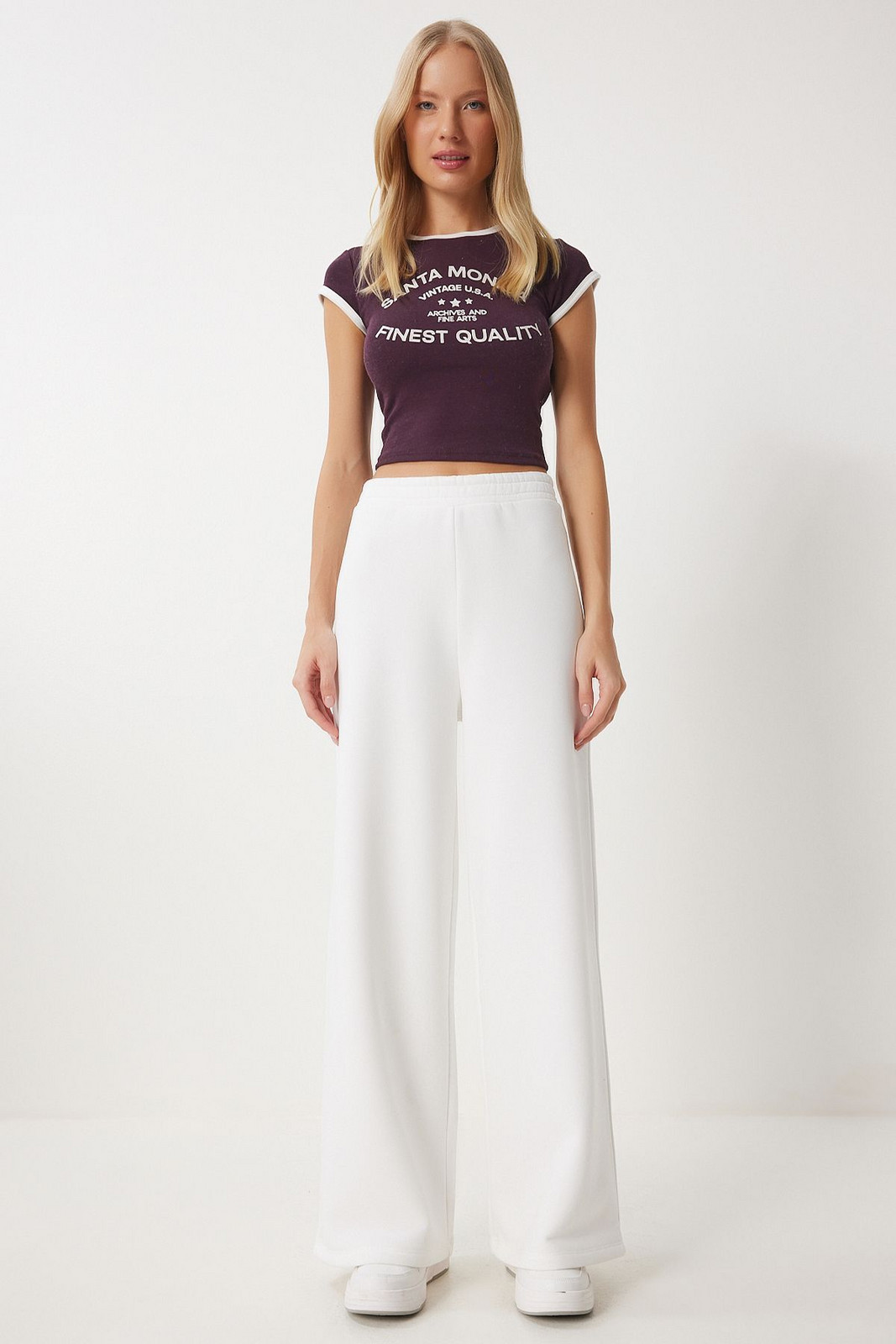 Happiness İstanbul Women's Ecru Wide Leg Thick Sweatpants with Raised Legs