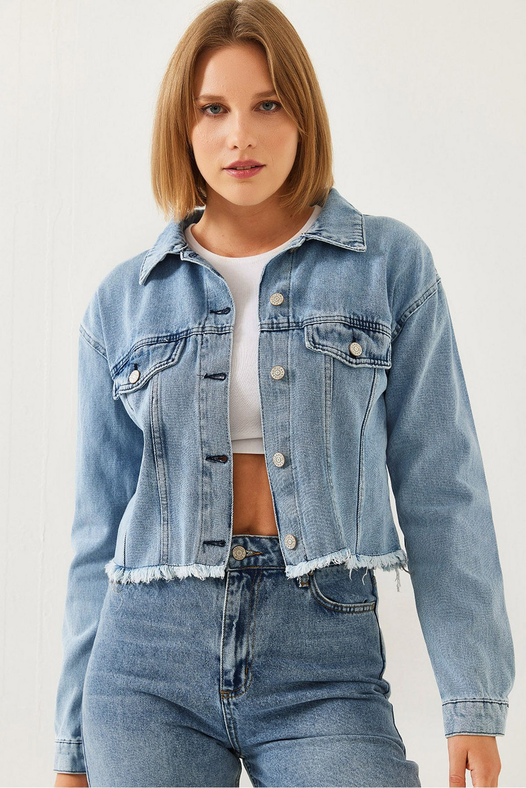 Bianco Lucci Women's Skirt Tassel Detail Denim Jacket 2435