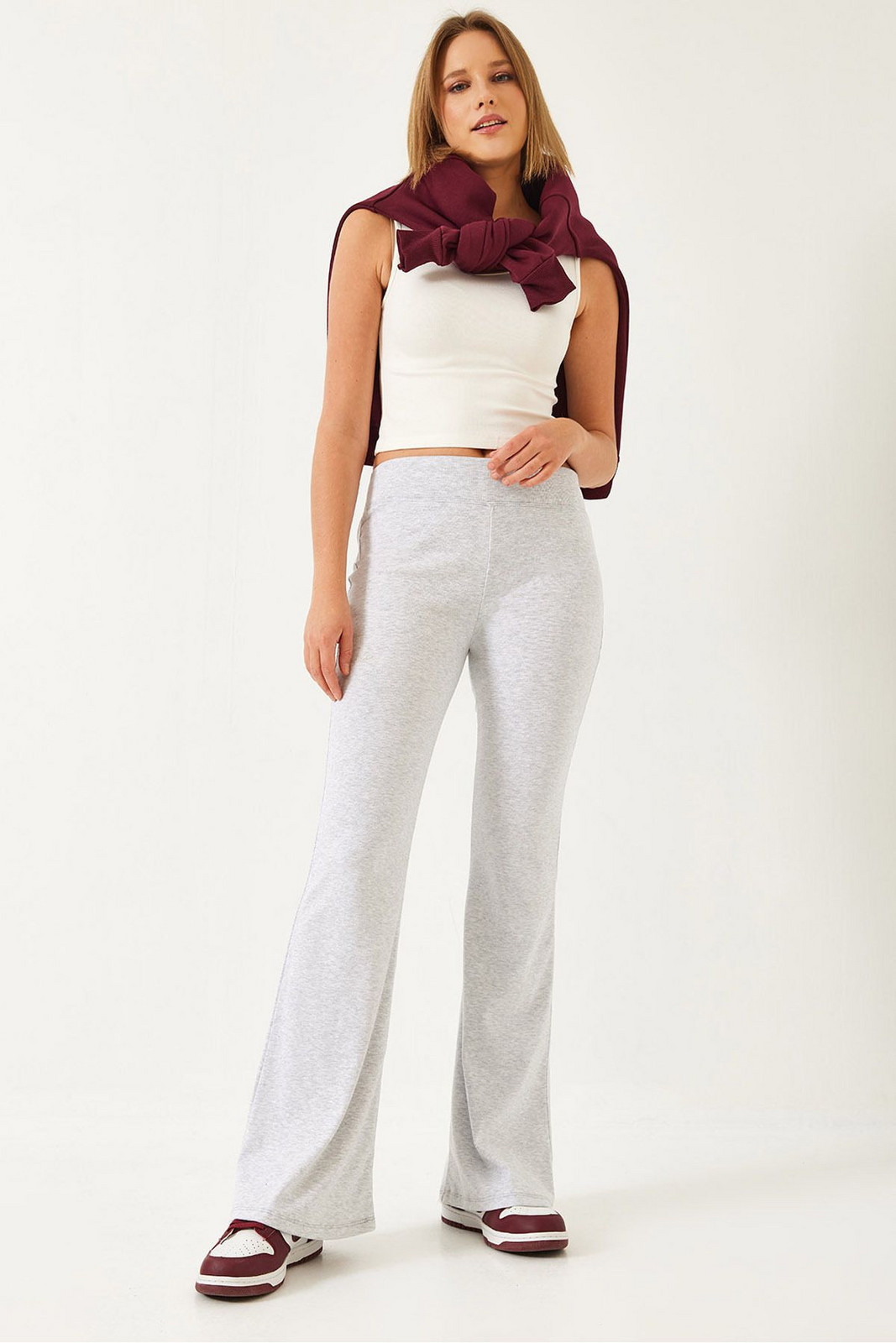 Bianco Lucci Women's Wide Belt Spanish Leg High Waist Pants