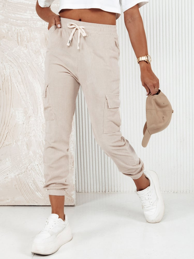 Dámske pruhované nohavice CHICCORD beige Dstreet