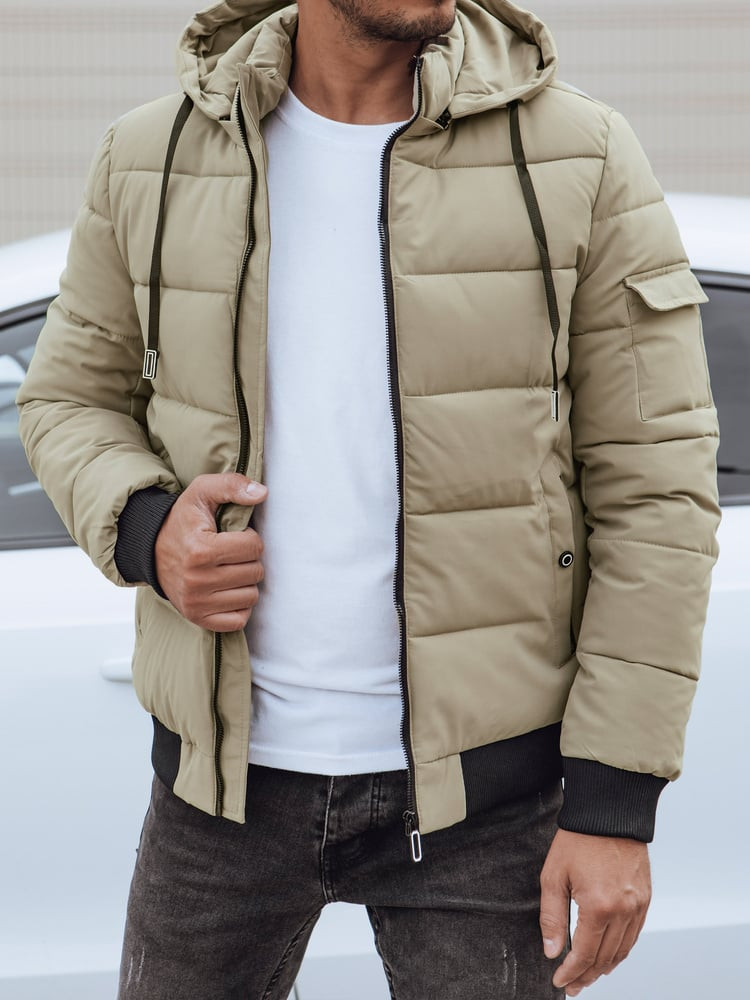 Kurtka zimowa męska pikowana z kapturem beżowa Dstreet