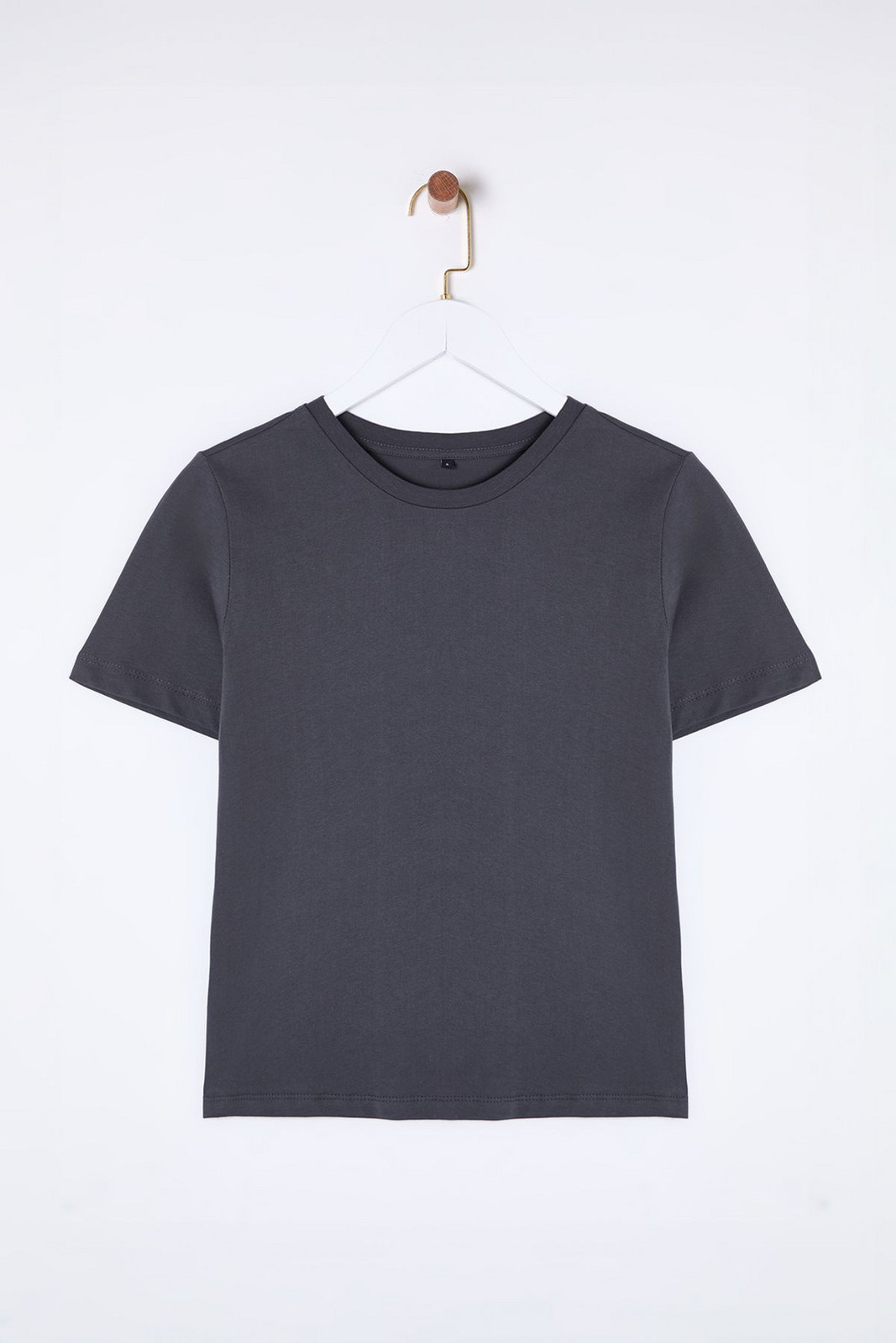 Trendyol Anthracite 100% Cotton Basic Crew Neck Knitted T-Shirt
