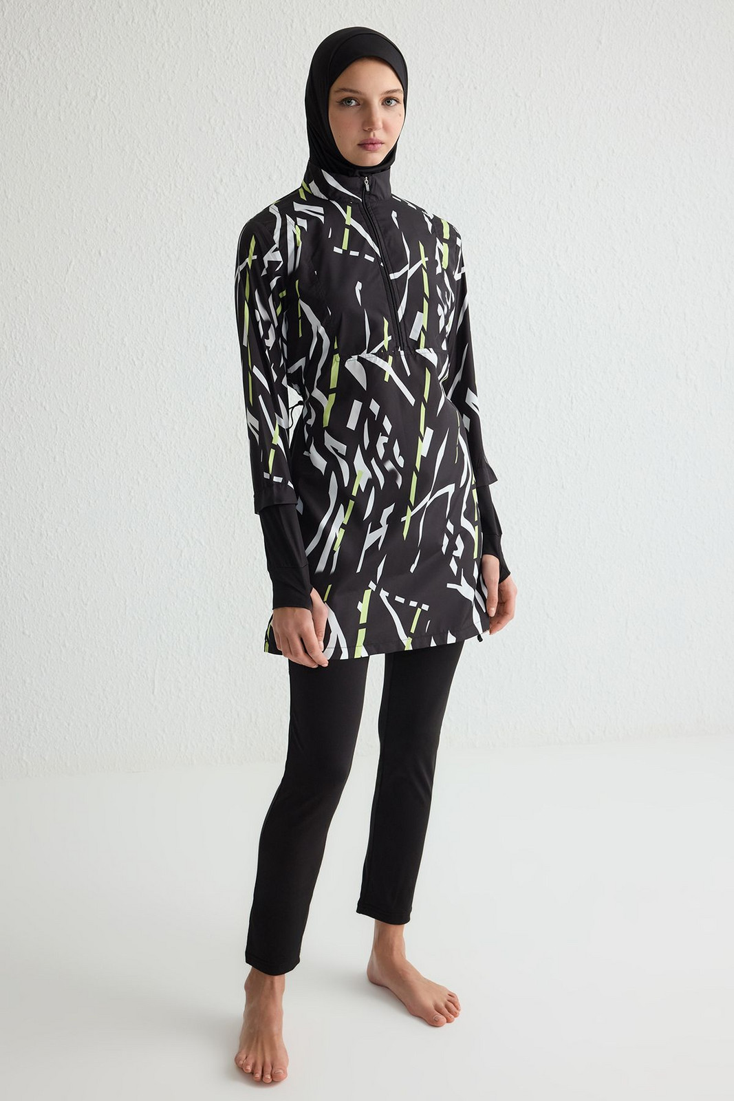 Trendyol Black Full Cover Performance Knitted Lycra 4 Piece Swimsuit Set