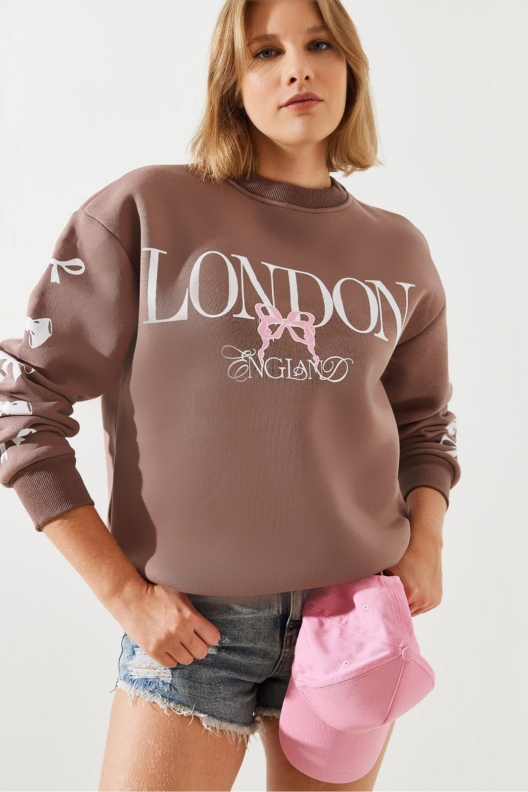 Bianco Lucci Women's Triple Thread Raised London Life Graphic Print Sweatshirt MBHS004