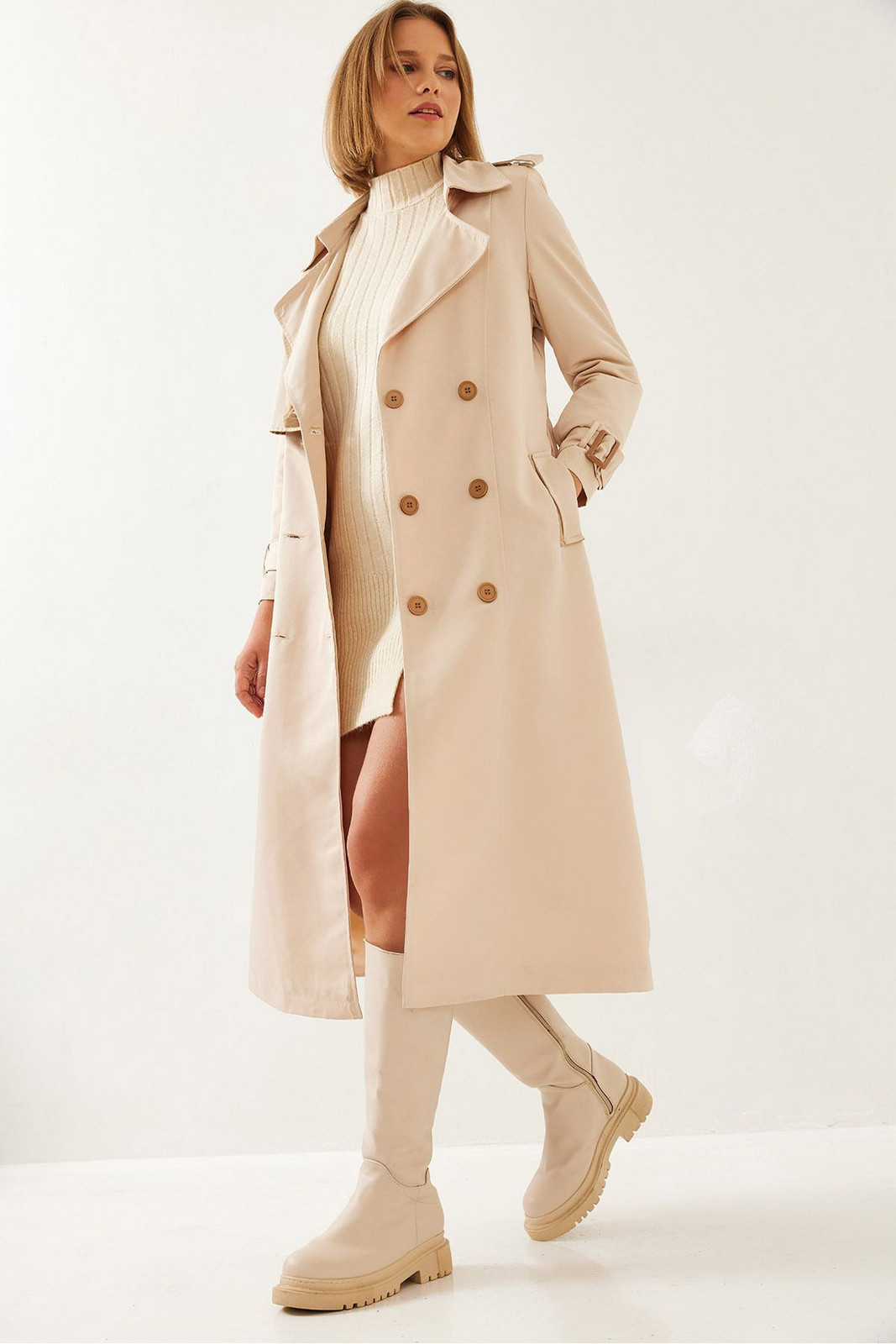 Bianco Lucci Women's Garni Windbreaker Detail Clamshell Trench Coat 2488