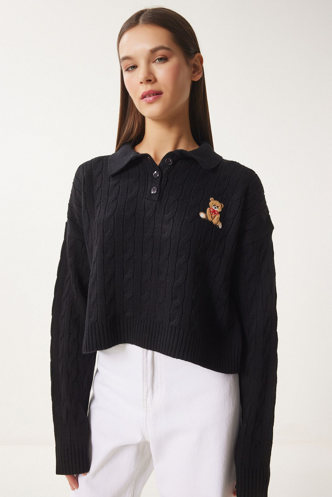 Happiness İstanbul Women's Black Patterned Knitwear Sweater
