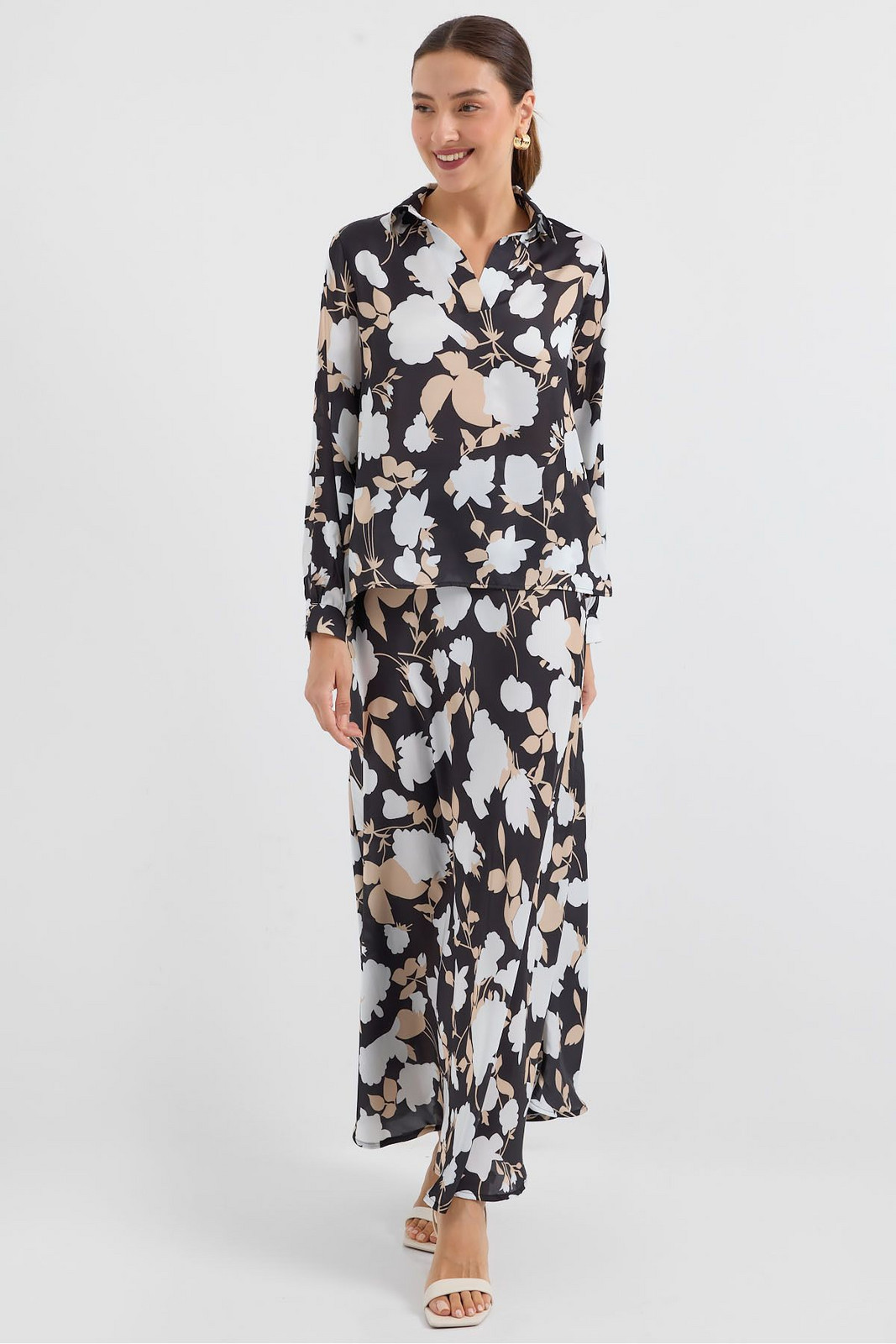 Bigdart 8018 Patterned Satin Two Piece Suit - Black