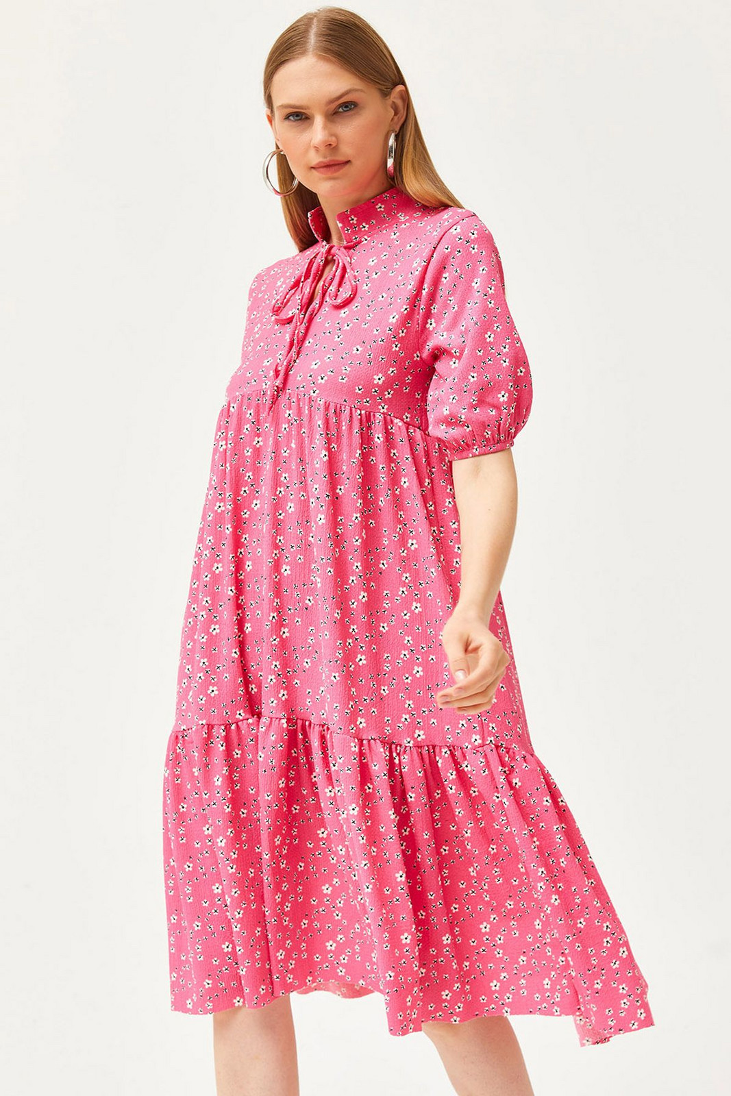 Olalook Women's Pink Collar Lace-up Piece Dress