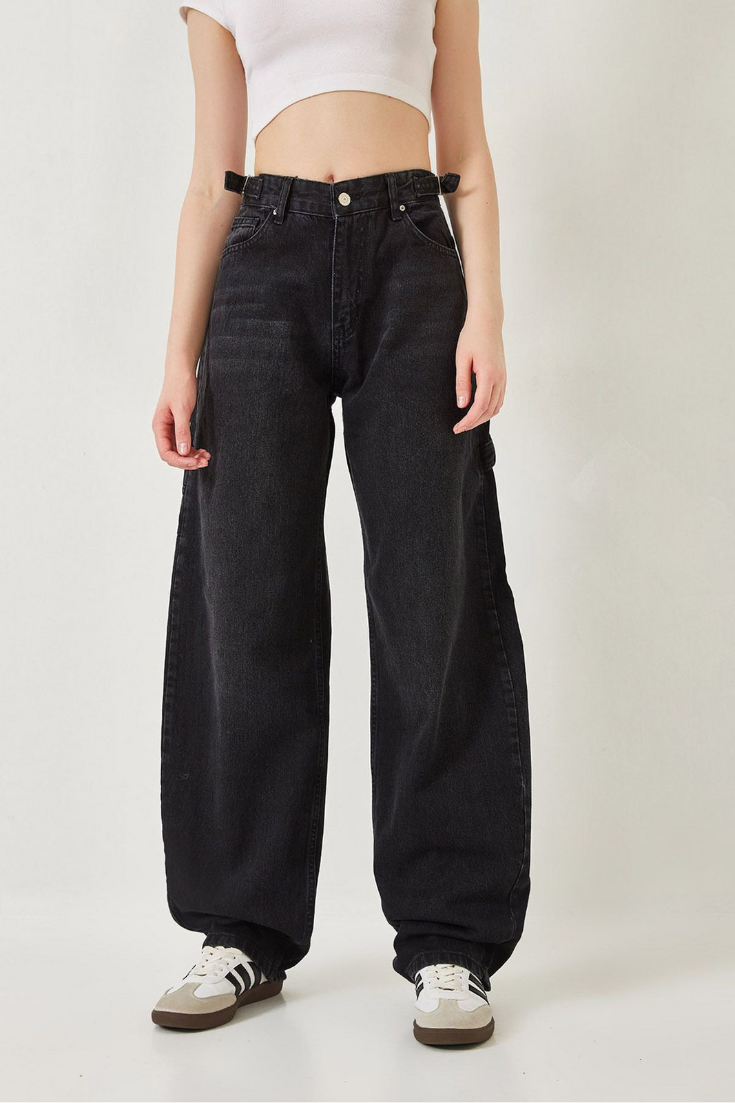Bianco Lucci Women's Side Epaulette Baggy Denim Pants 390-YKM