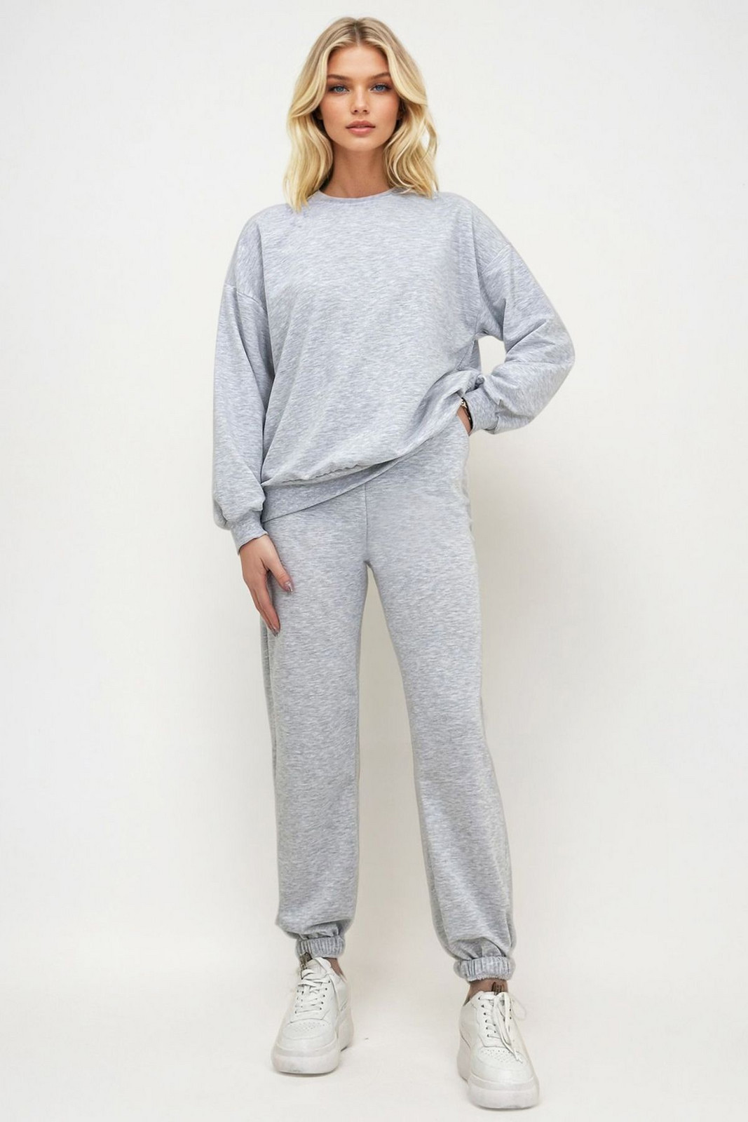Trend Alaçatı Stili Women's Karmelange Crew Neck Two Yarn Basic Tracksuit Set with Elastic Waist and Leg