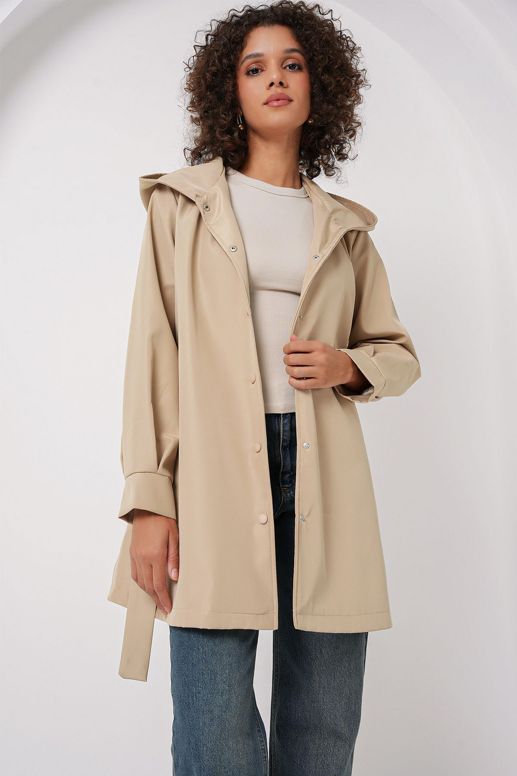 Bigdart 5934 Hooded Trench Coat - Beige