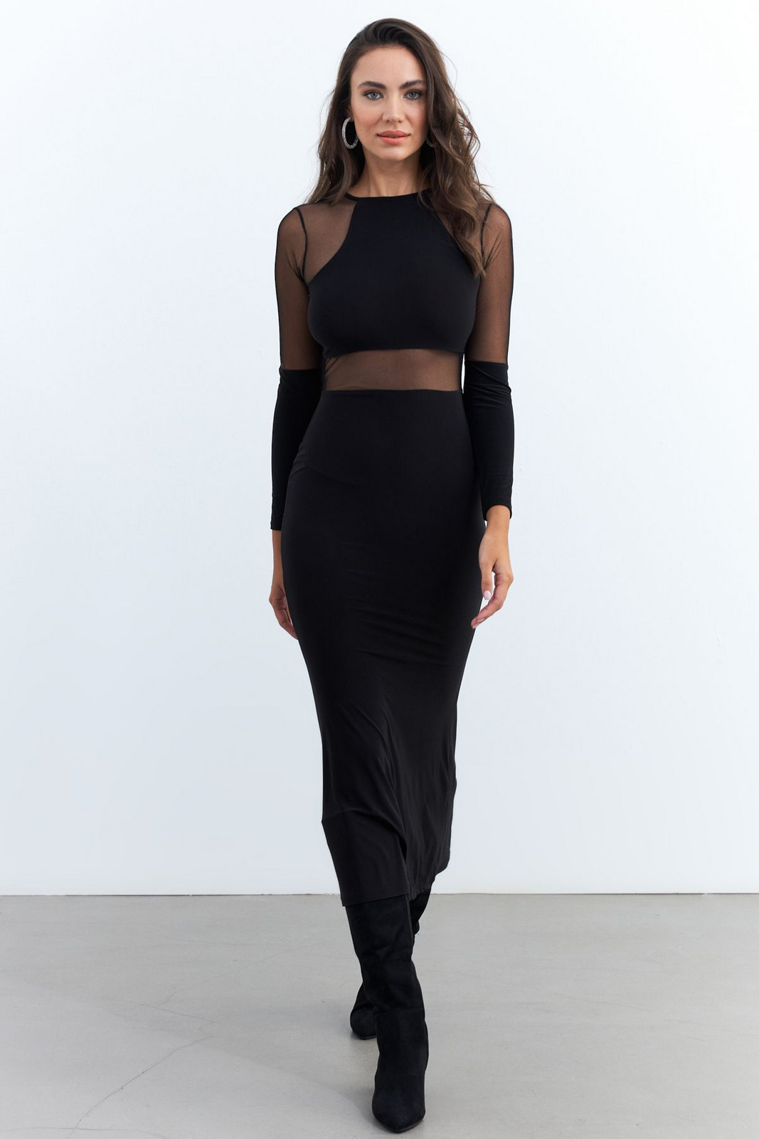 Cool & Sexy Women's Black Tulle Detailed Midi Dress