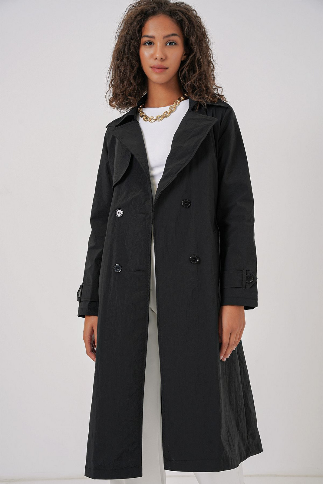 Bigdart 5938 Double Breasted Trench Coat - Black