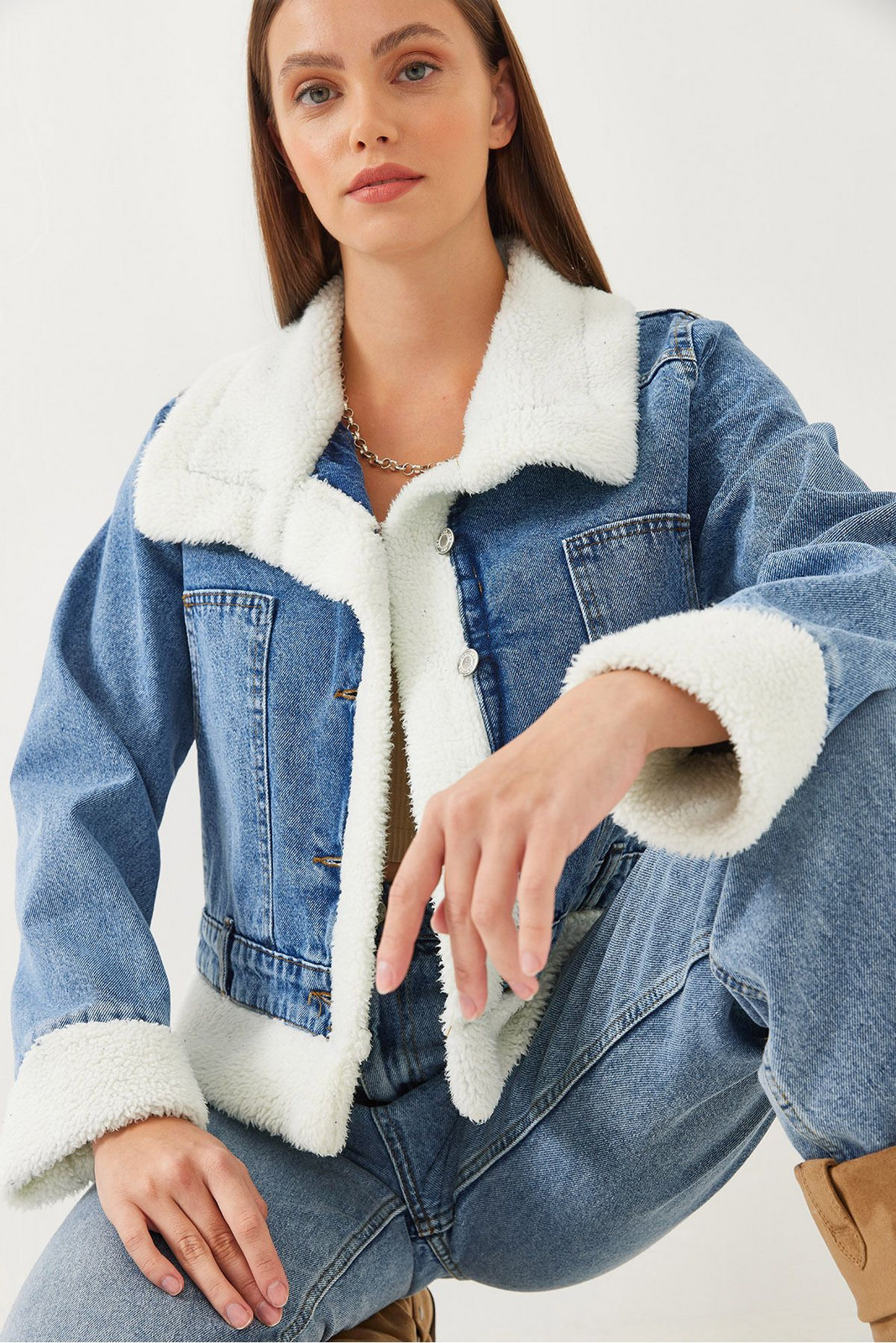 Bianco Lucci Women's Plush Denim Jacket