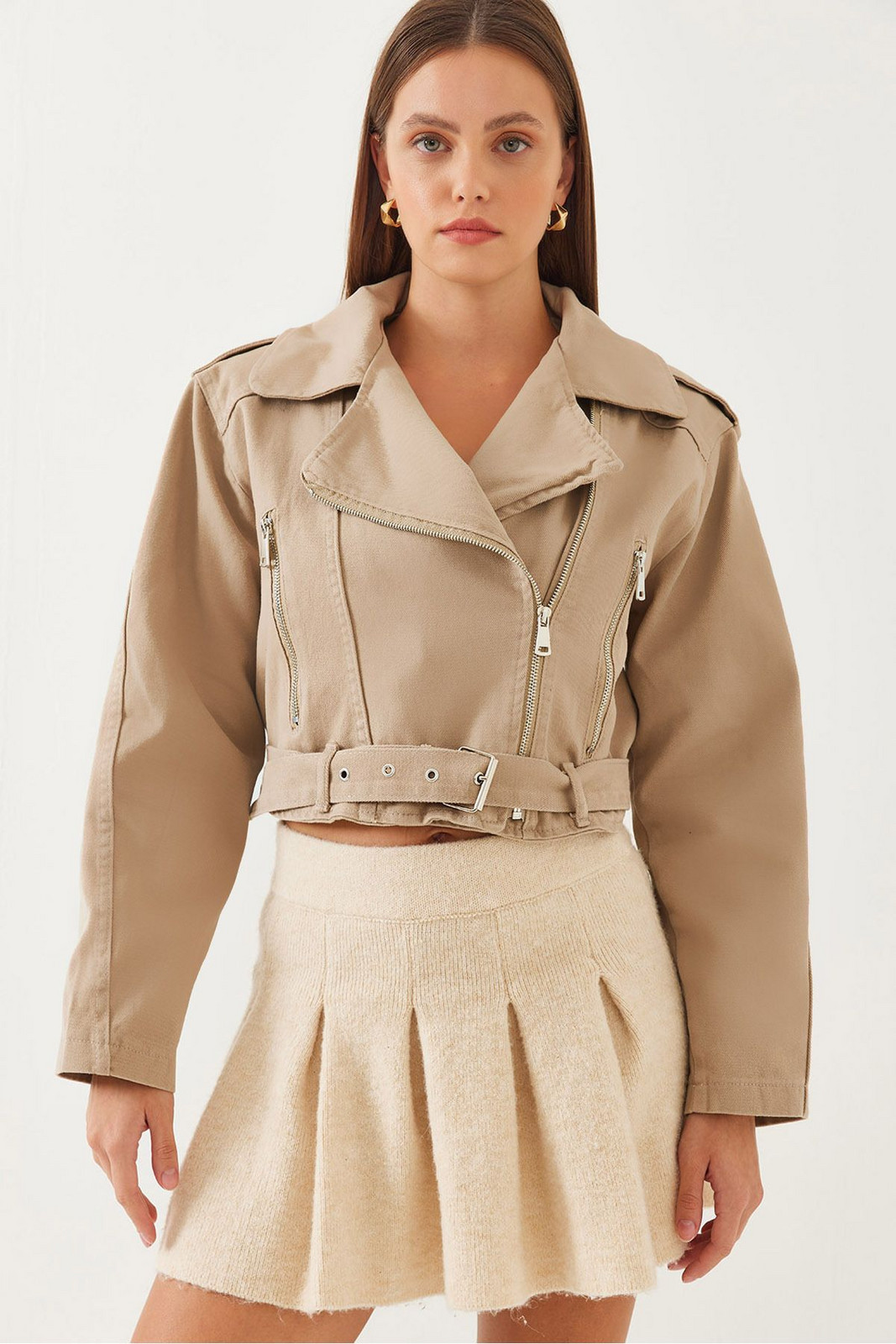 Bianco Lucci Women's Gabardine Biker Jacket 2436