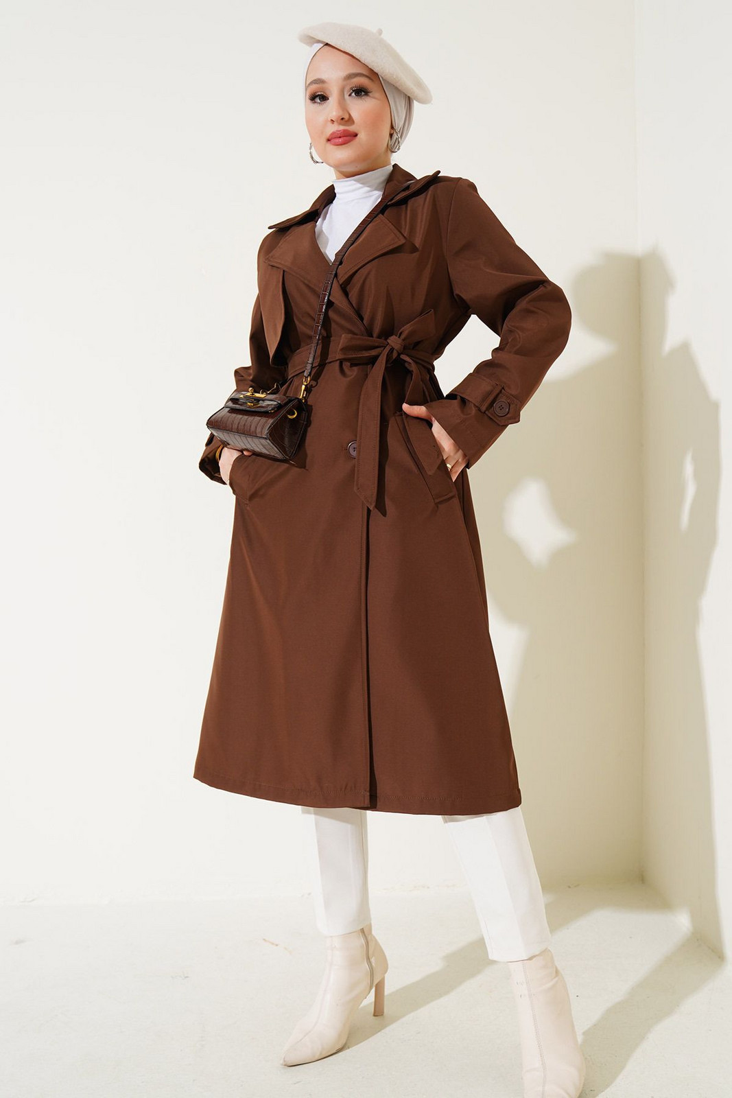 Bigdart 5918 Double Breasted Collar Trench Coat - Brown