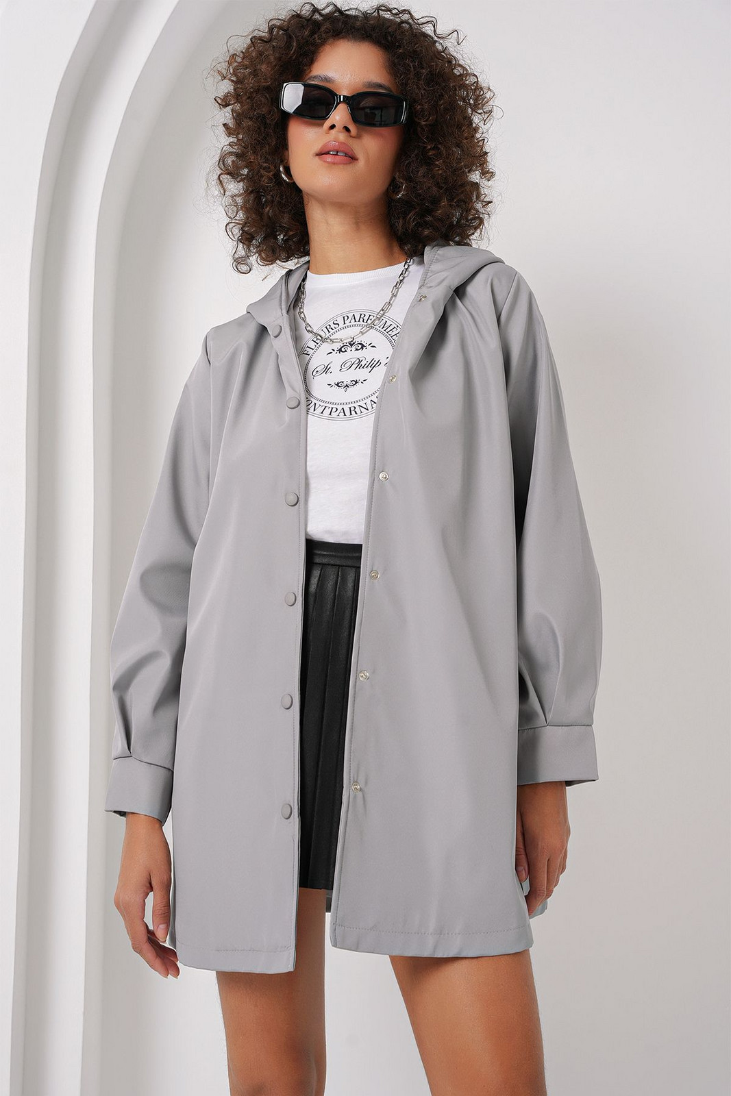 Bigdart 5934 Hooded Trench Coat - Gray