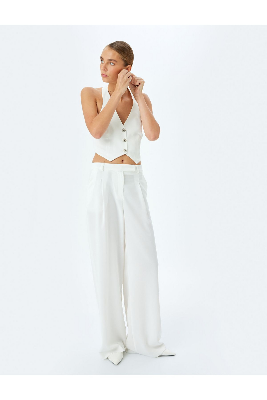 Koton Crepe Fabric Pocket High Waist Wide Leg Fabric Trousers