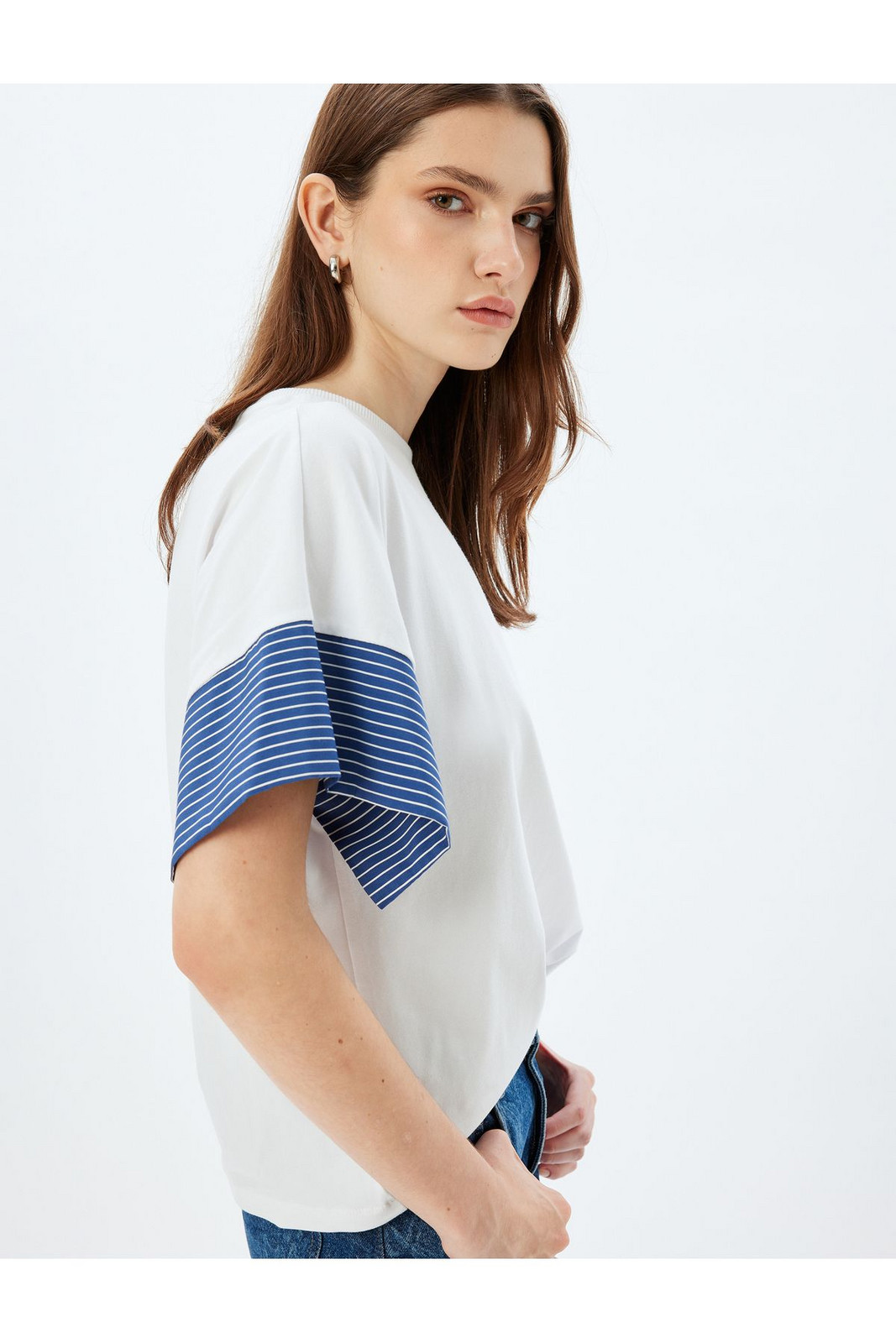 Koton Color Contrast Short Sleeve Crew Neck Cotton Striped T-Shirt