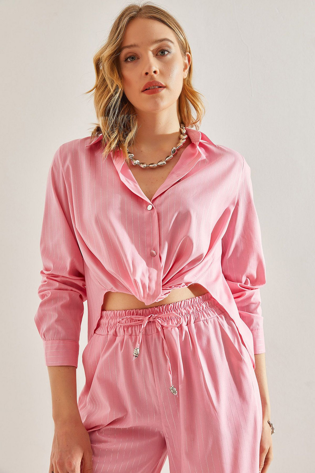 Bianco Lucci Women's Tie-Front Bright Striped Shirt