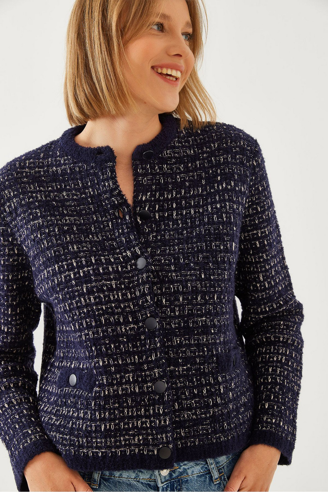 Bianco Lucci Women's Patterned Pocket Knitwear Cardigan