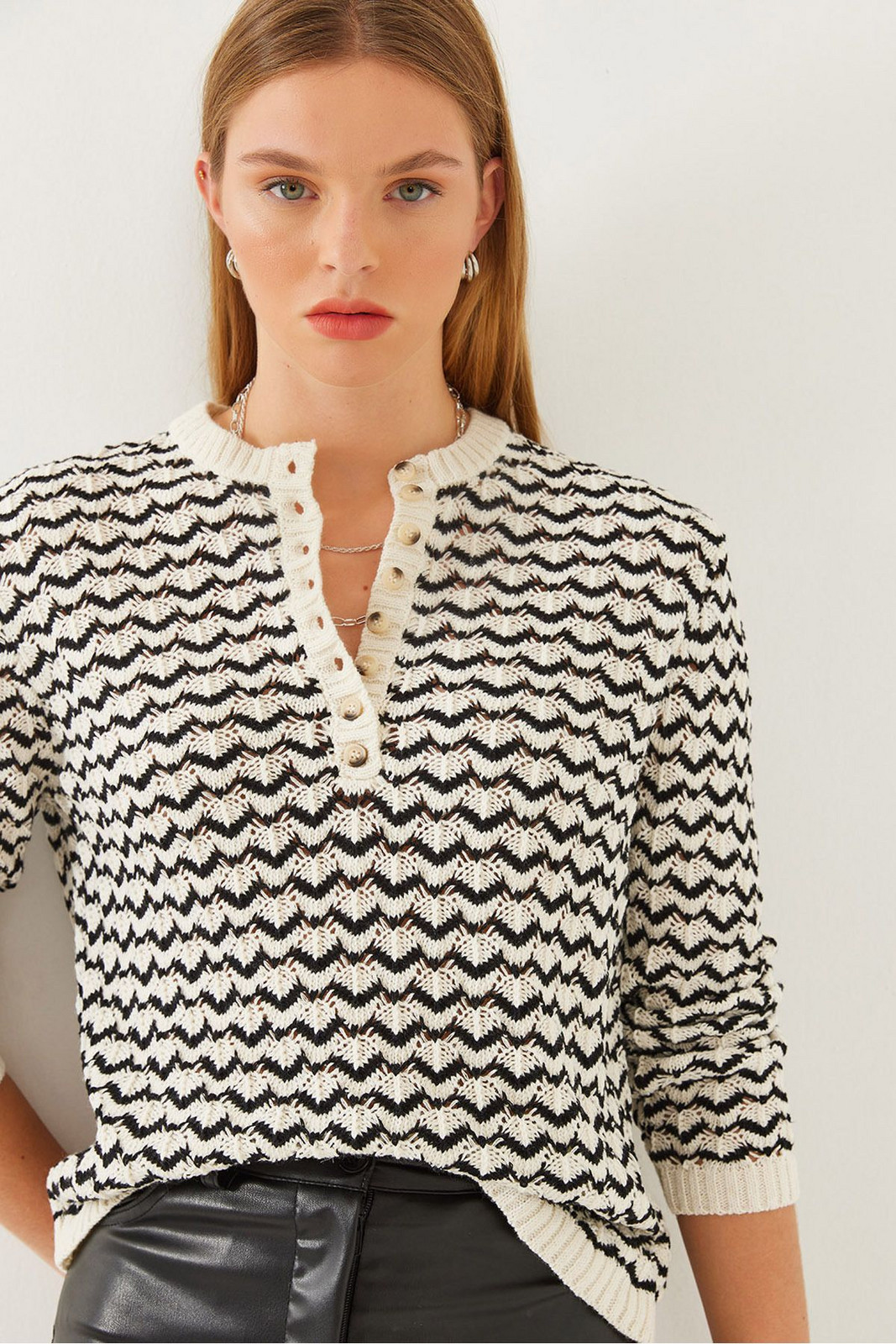 Bianco Lucci Women's Striped Plaid Knitwear Sweater