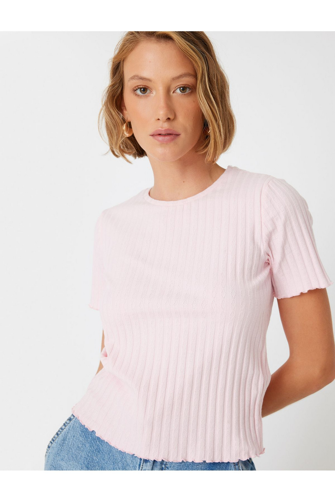 Koton Camisole Crew Neck Cotton Slim Fit Short Sleeve T-Shirt