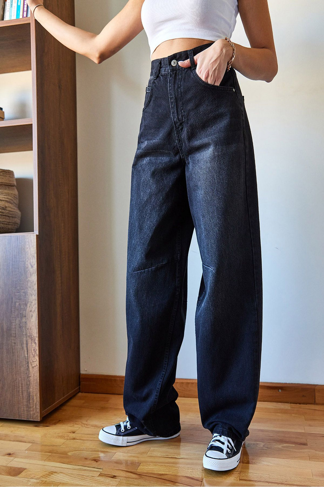 Bianco Lucci Women's Wide Leg Baggy Denim Trousers 388
