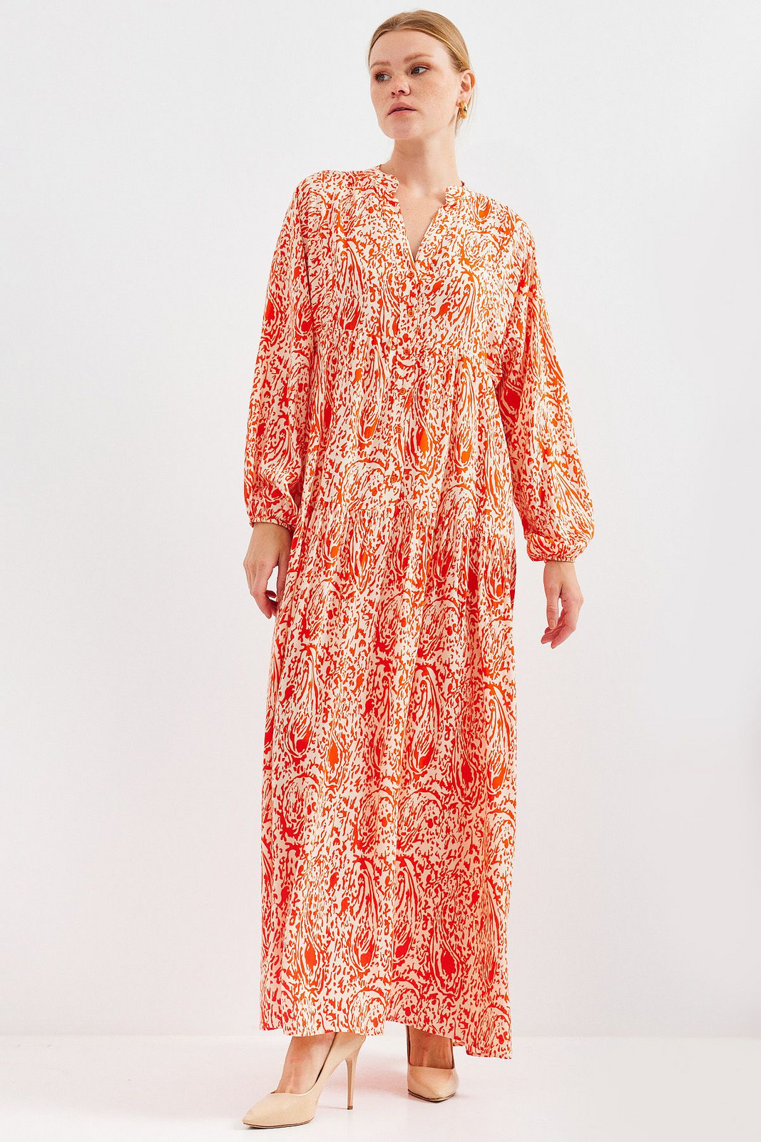Bigdart Women's Patterned Orange Viscose Hijab Dress 2423