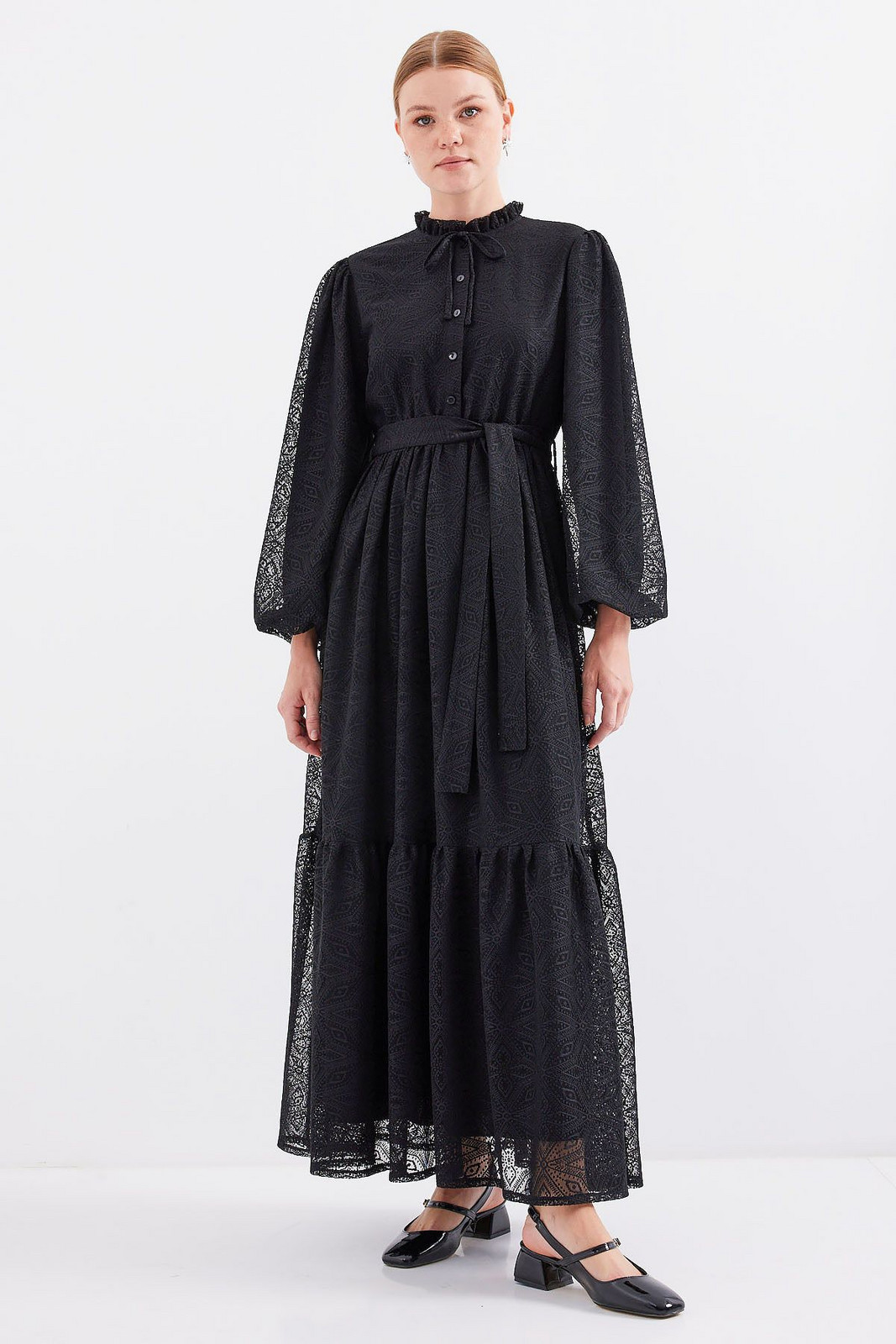 Bigdart 2509 Long Lace Hijab Dress - Black