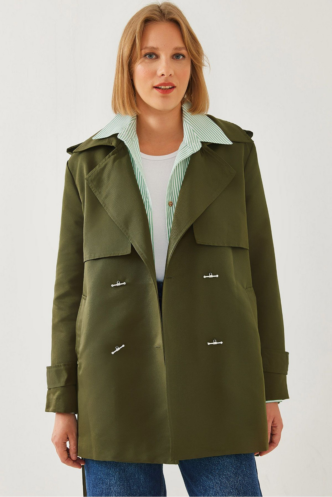 Bianco Lucci Women's Front Aller Detail Intermediate Length Trench Coat 2423