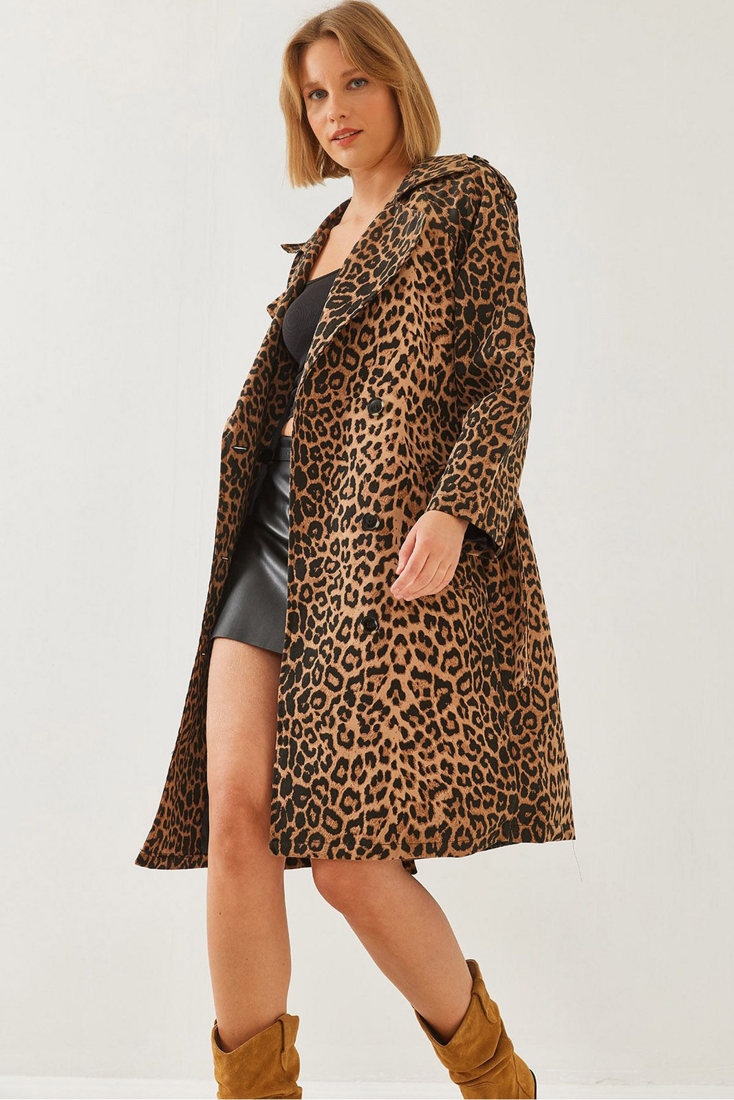 Bianco Lucci Women's Leopard Print Trench Coat 2490