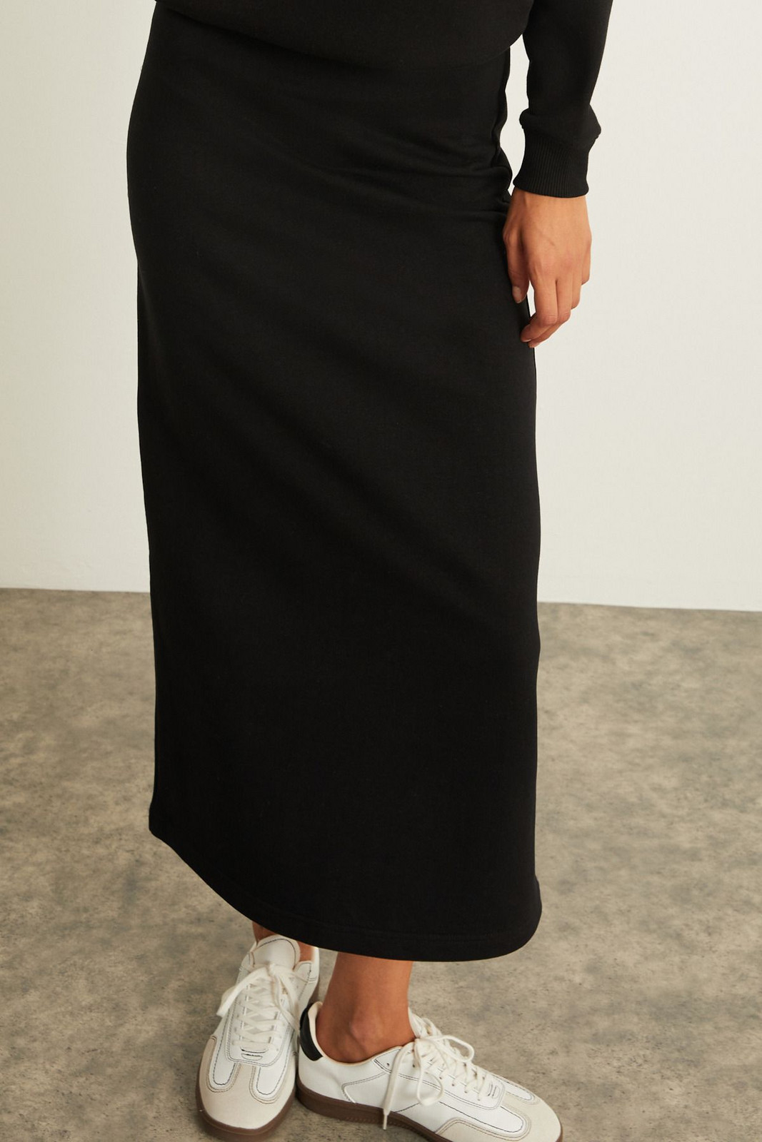 GRIMELANGE RIYA Women's 100% Organic Cotton 3 Thread Non-Rising Maxi Black Skirt