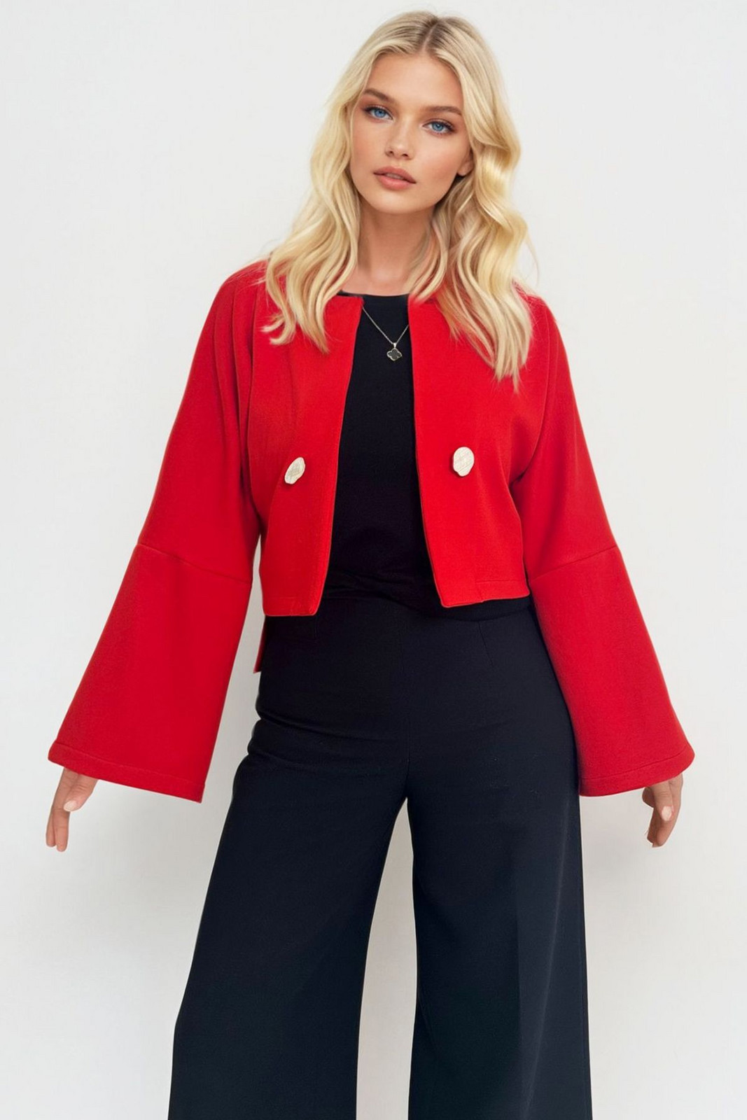 Trend Alaçatı Stili Women's Red Button Detail Open Front Short Jacket