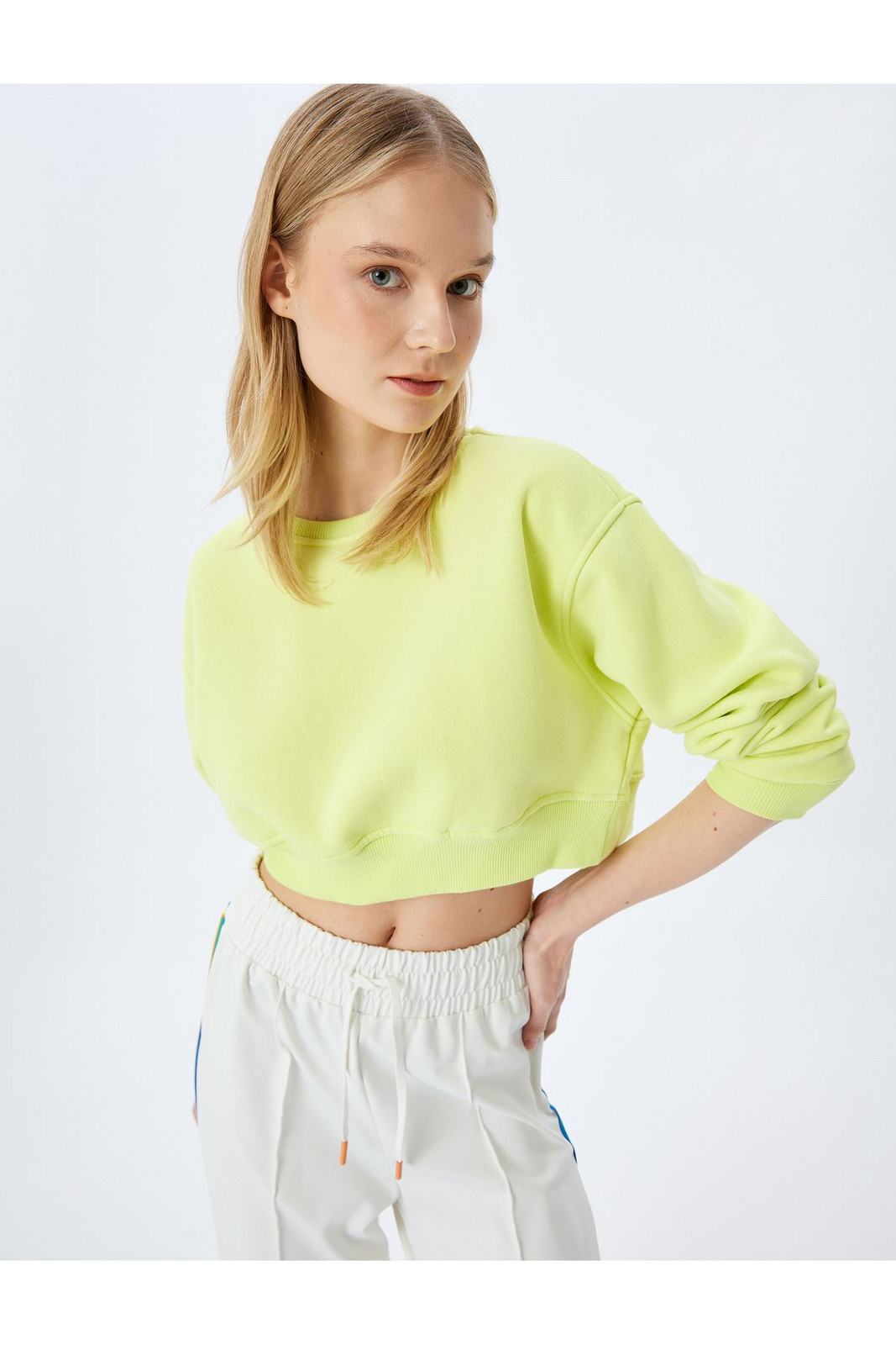 Koton Crop Oversize Crew Neck Basic Sports Sweatshirt