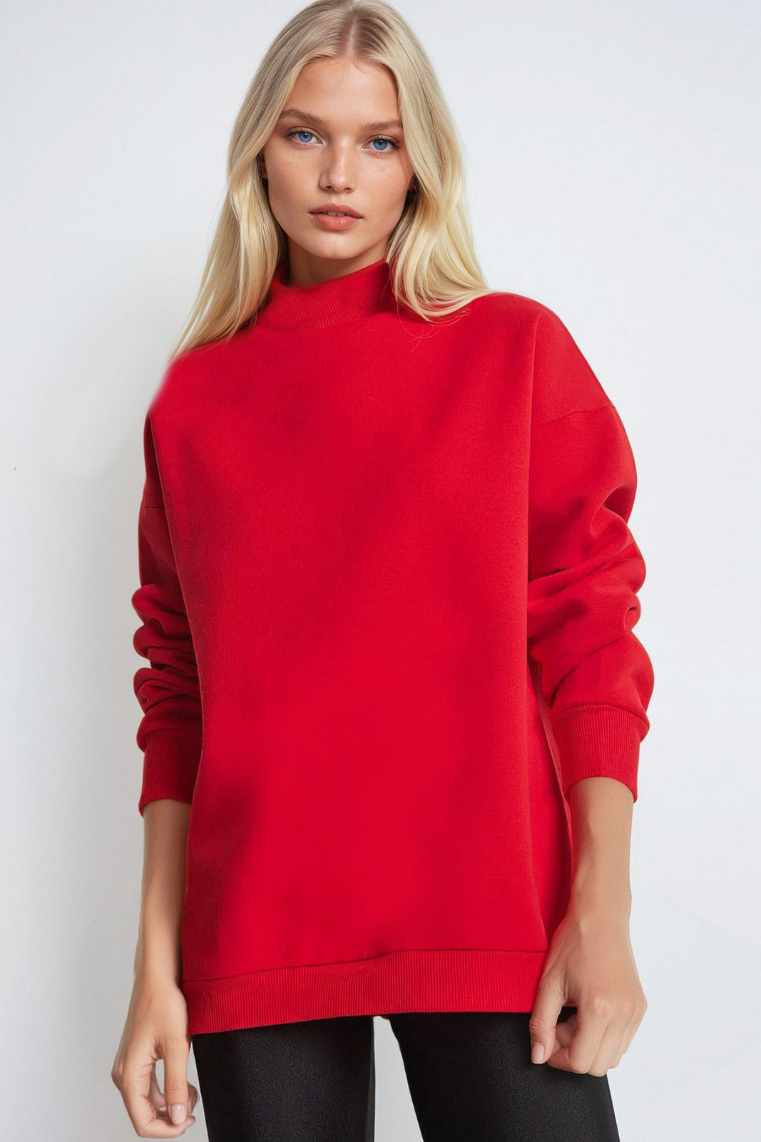 Trend Alaçatı Stili Women's Red Half Turtleneck Sweatshirt with Underwire