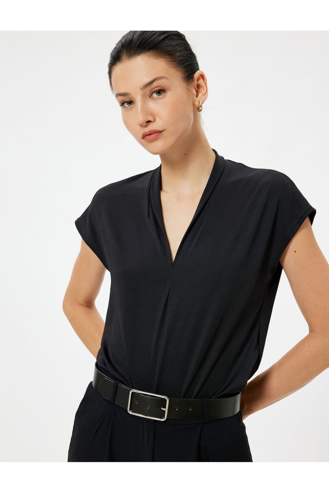 Koton Cap Sleeve V Neck Crepe Blouse